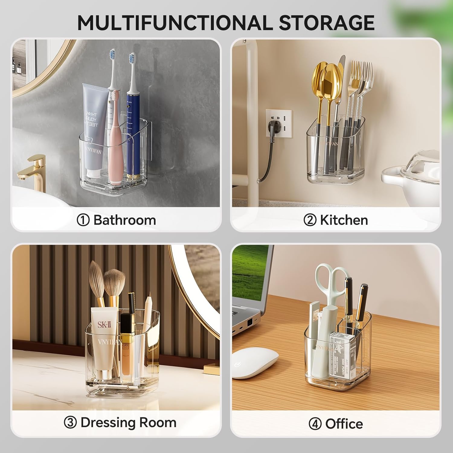 Toothbrush Holders for Bathrooms, 3 Slots Detachable Electric Toothbrush Holder Wall Mounted with Divider, Removable Tooth Brush and Toothpaste Holder Organizer for Bathroom/Kitchen/Office - Image 6