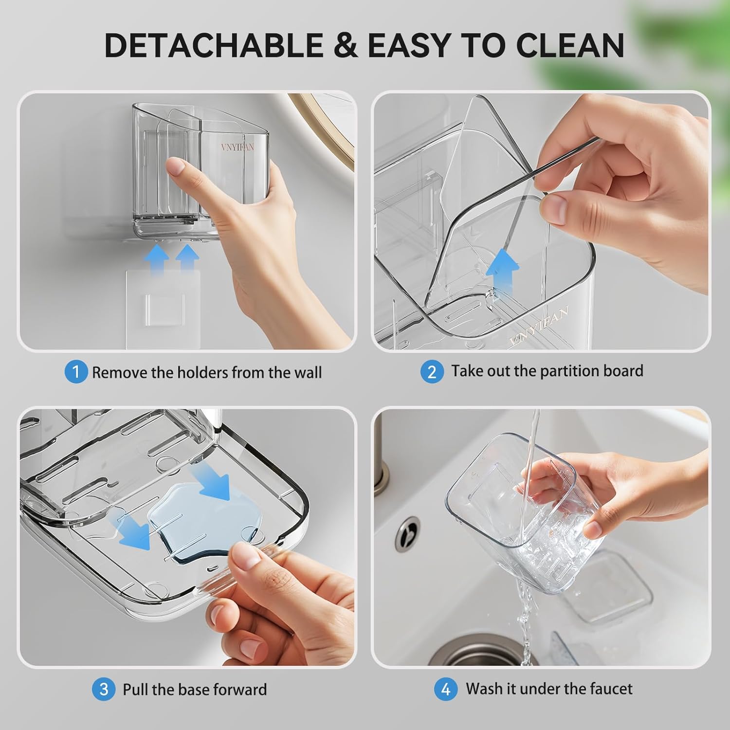 Toothbrush Holders for Bathrooms, 3 Slots Detachable Electric Toothbrush Holder Wall Mounted with Divider, Removable Tooth Brush and Toothpaste Holder Organizer for Bathroom/Kitchen/Office - Image 7
