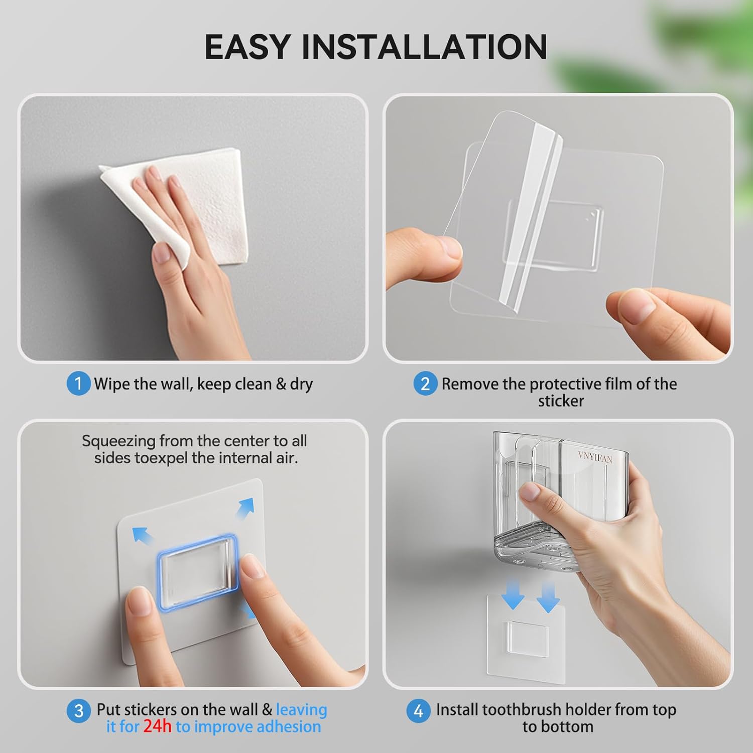 Toothbrush Holders for Bathrooms, 3 Slots Detachable Electric Toothbrush Holder Wall Mounted with Divider, Removable Tooth Brush and Toothpaste Holder Organizer for Bathroom/Kitchen/Office - Image 8