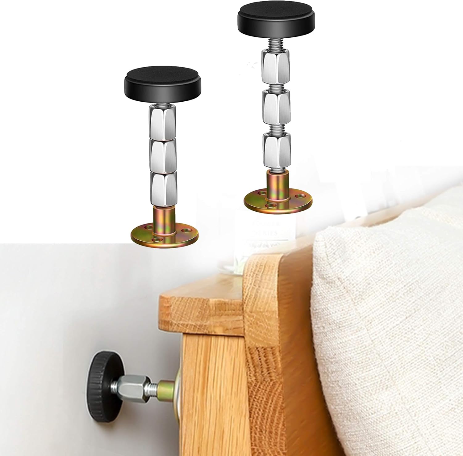 Adjustable Threaded Bed Frame Anti-Shake Tool, Headboard Stoppers, Bedside Headboards Prevent loosening Anti-Shake Fixer, Easy Install (30-112mm) - Image 1