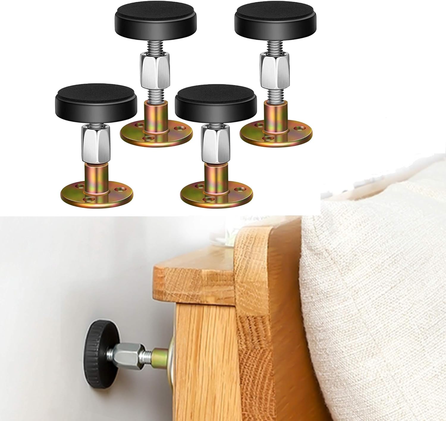 Adjustable Threaded Bed Frame Anti-Shake Tool, Headboard Stoppers, Bedside Anti Shake Tool for Beds Cabinets Sofas, 4PCs, 30-68mm - Image 1
