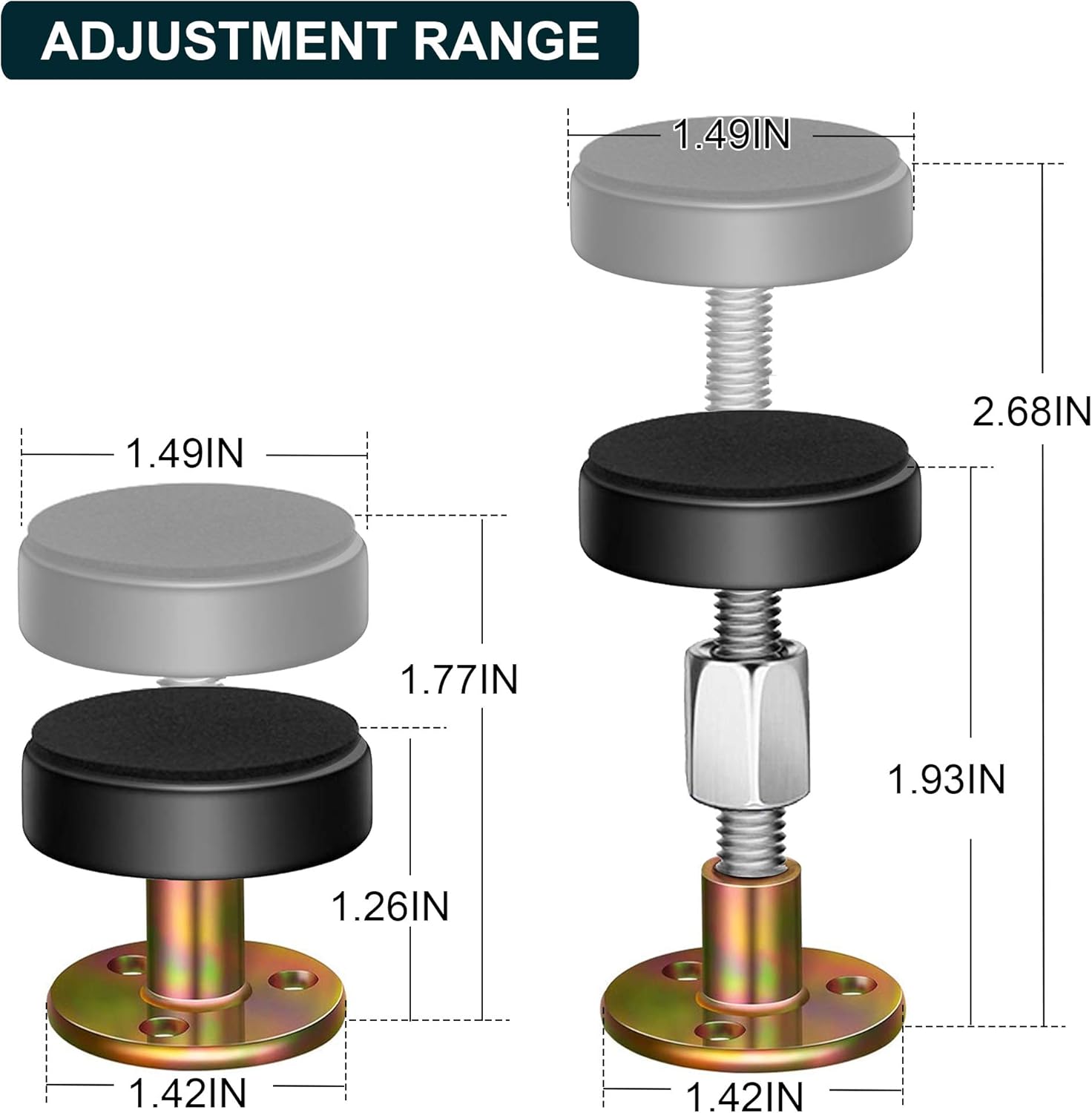 Adjustable Threaded Bed Frame Anti-Shake Tool, Headboard Stoppers, Bedside Anti Shake Tool for Beds Cabinets Sofas, 4PCs, 30-68mm - Image 2