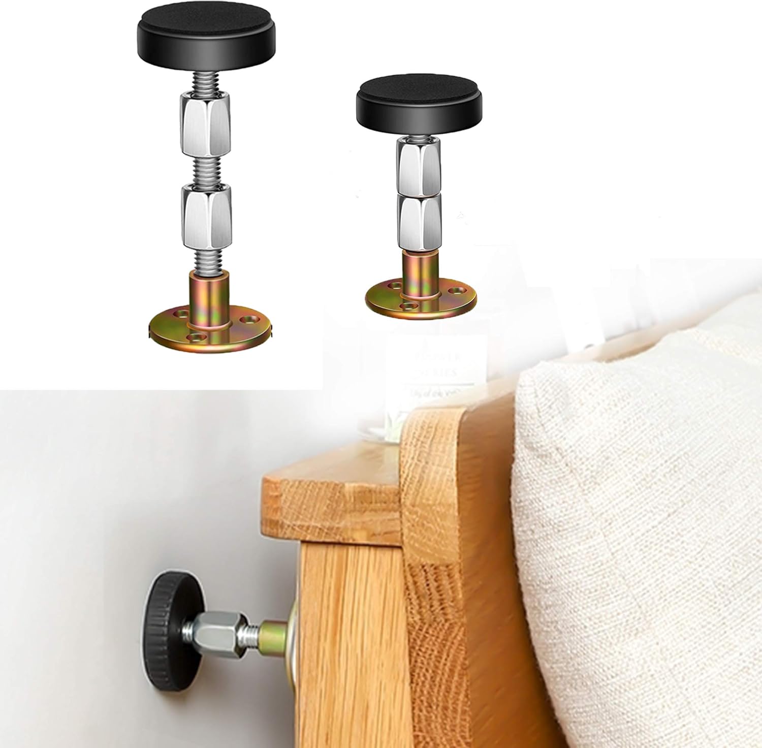 Headboard Stoppers for Wall, Adjustable Iron Bed Frame Anti-Shake Tool, Easy Install, Wall Protection,30-90mm(2PCs) - Image 1
