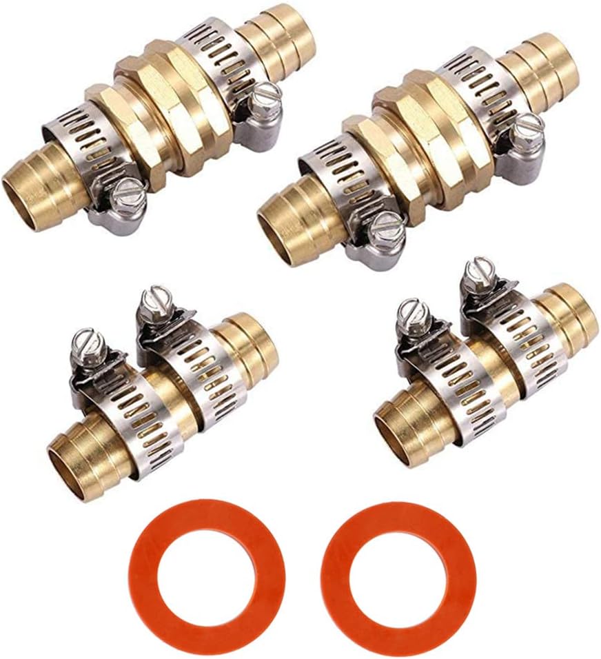 2Sets 5/8 Inch Aluminium Garden Hose Mender End Repair Kit,2Pcs 5/8 Barb Splicer Mender,Water Hose End Mender with Stainless Steel Clamp,Female and Male Hose Connector (2Sets with 2Splicers) - Image 1