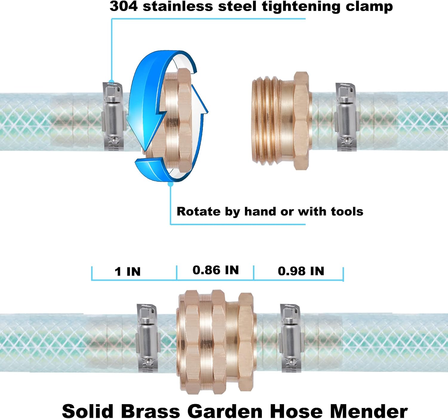 2Sets 5/8 Inch Aluminium Garden Hose Mender End Repair Kit,2Pcs 5/8 Barb Splicer Mender,Water Hose End Mender with Stainless Steel Clamp,Female and Male Hose Connector (2Sets with 2Splicers) - Image 3
