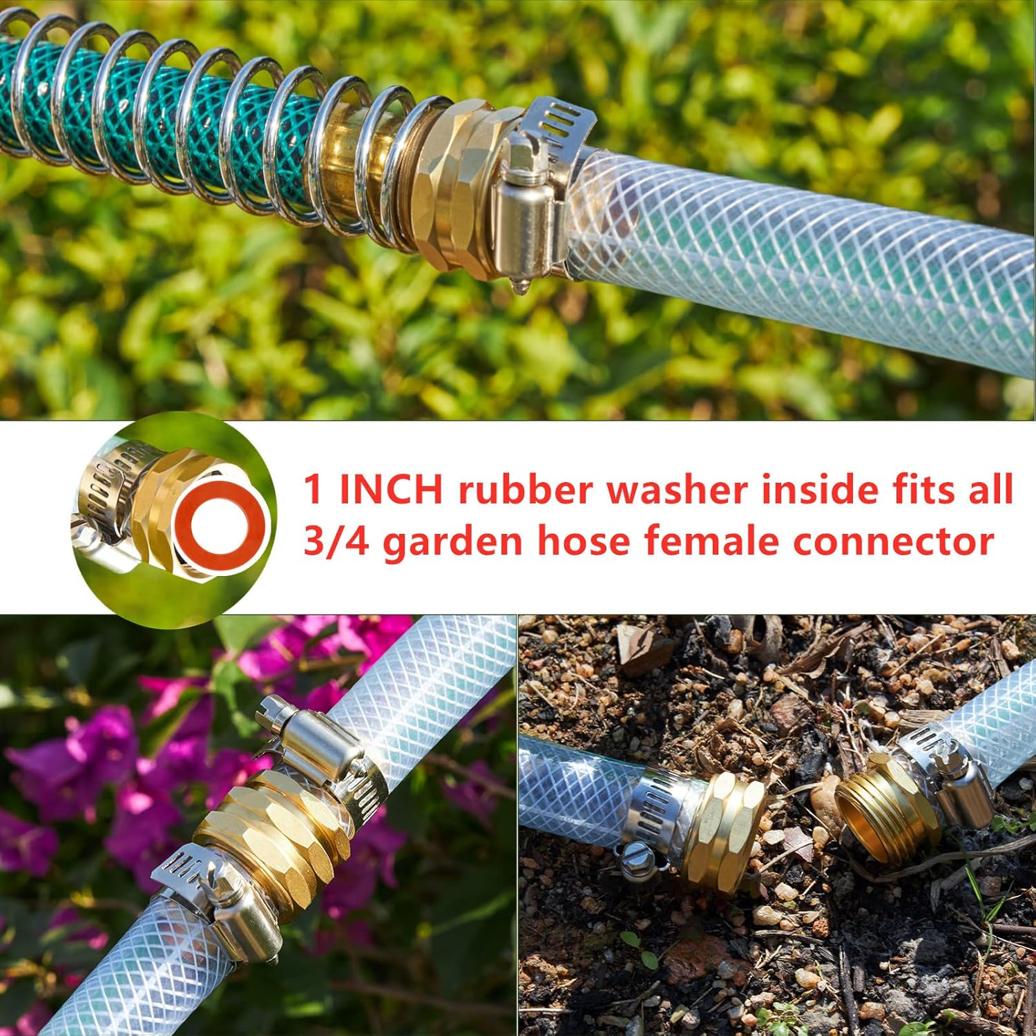2Sets 5/8 Inch Aluminium Garden Hose Mender End Repair Kit,2Pcs 5/8 Barb Splicer Mender,Water Hose End Mender with Stainless Steel Clamp,Female and Male Hose Connector (2Sets with 2Splicers) - Image 4