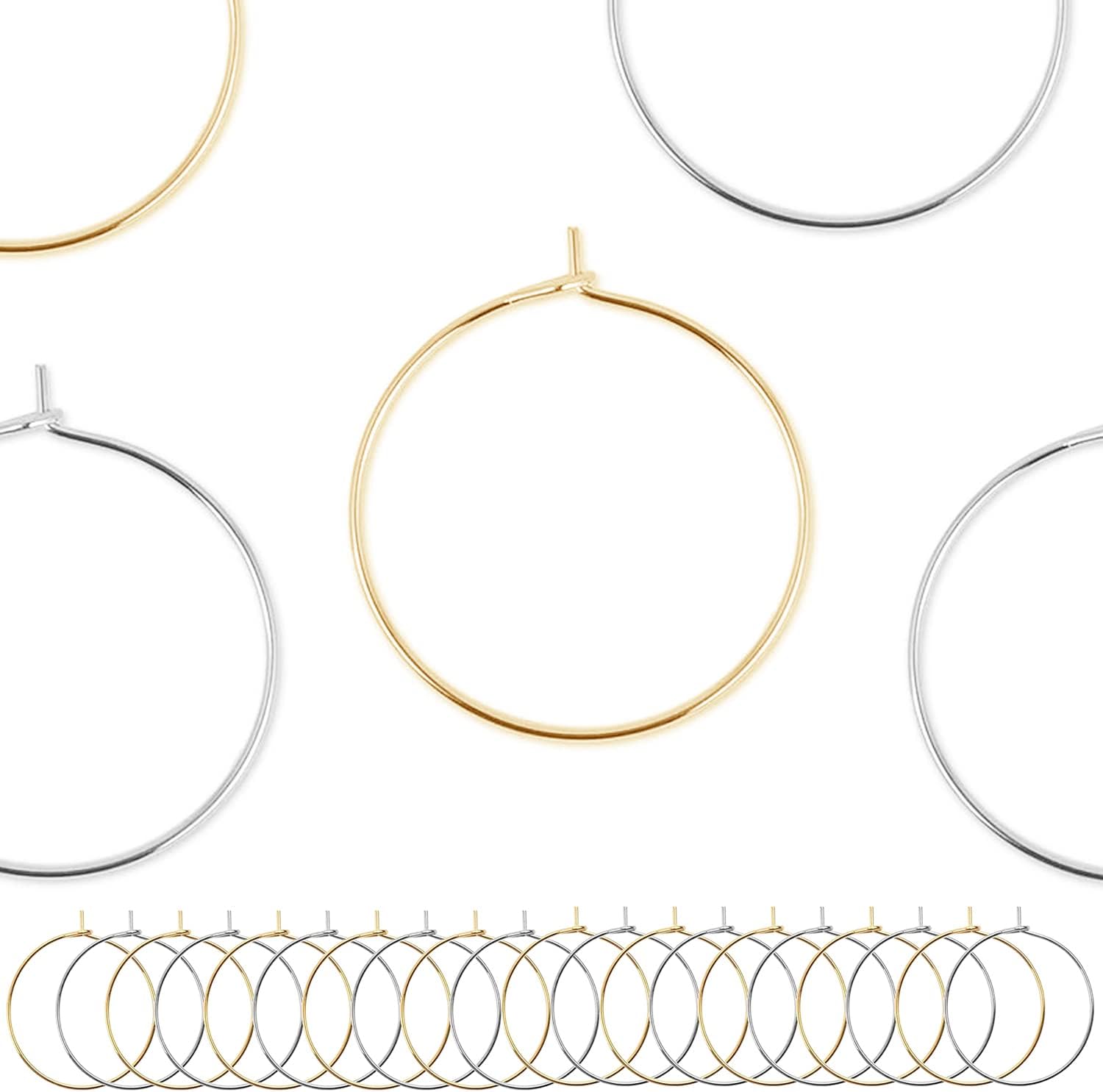 Wine Glass Charm Rings 120pcs Gold and Silver Plated 25mm Beading Charm Rings Wine Glass Marker for Birthday Party Wedding Festival Favor - Image 1