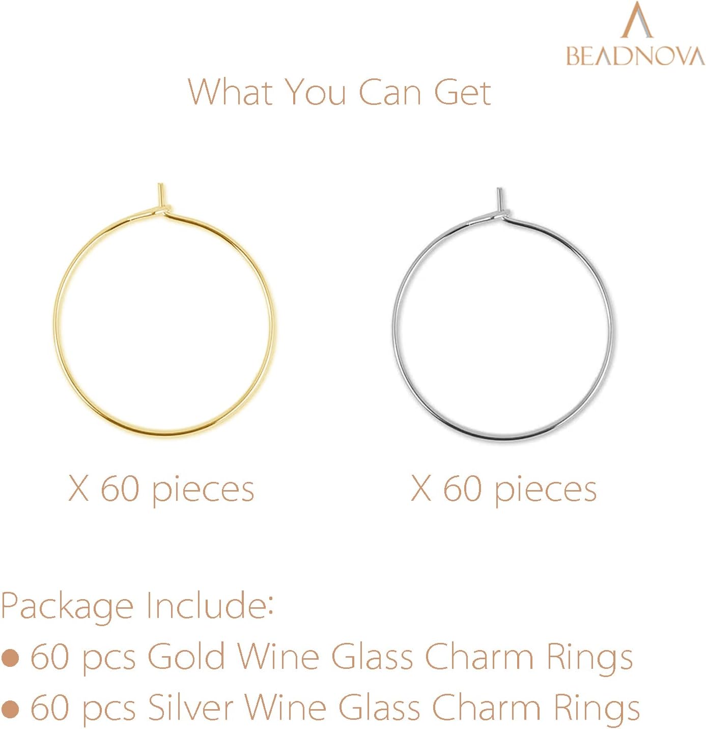 Wine Glass Charm Rings 120pcs Gold and Silver Plated 25mm Beading Charm Rings Wine Glass Marker for Birthday Party Wedding Festival Favor - Image 3