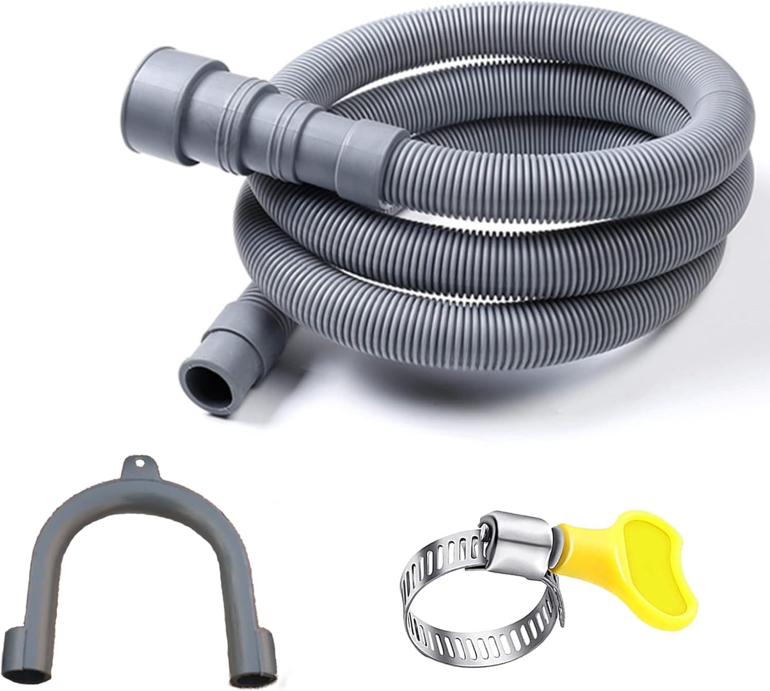6 Feet Universal Washing Machine Drain Hose Flexible Dishwasher Drain Hose Extension Kits Corrugated Washer w/ 2 Clamps 1 adapter 1 U-Bend Holder - Image 1