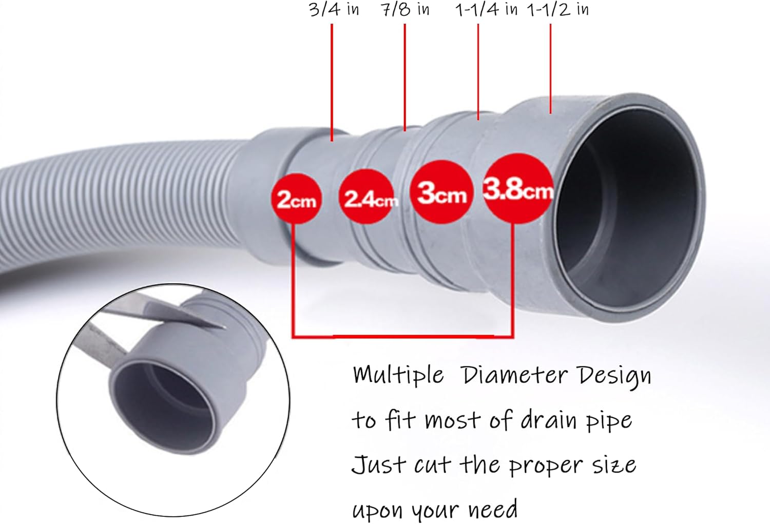 6 Feet Universal Washing Machine Drain Hose Flexible Dishwasher Drain Hose Extension Kits Corrugated Washer w/ 2 Clamps 1 adapter 1 U-Bend Holder - Image 2