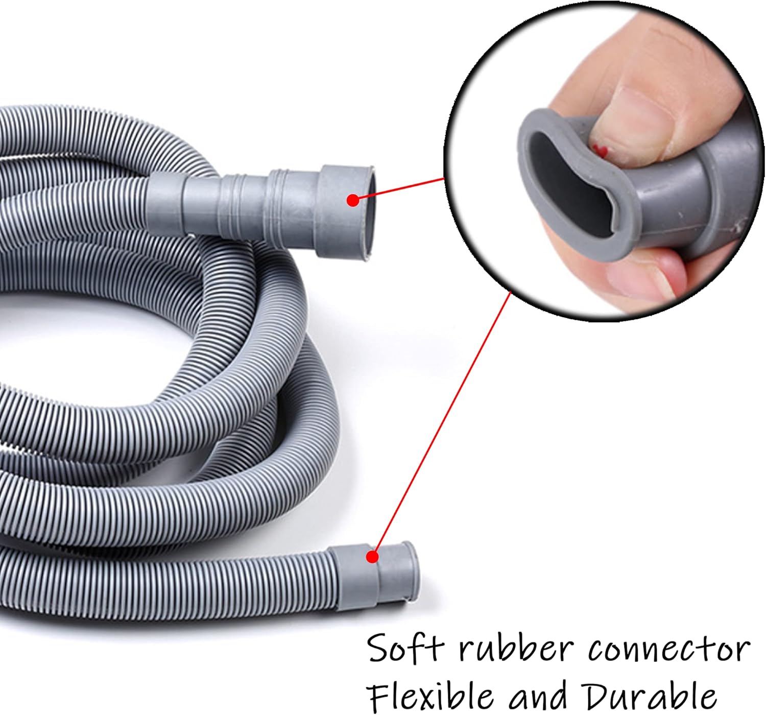 6 Feet Universal Washing Machine Drain Hose Flexible Dishwasher Drain Hose Extension Kits Corrugated Washer w/ 2 Clamps 1 adapter 1 U-Bend Holder - Image 5