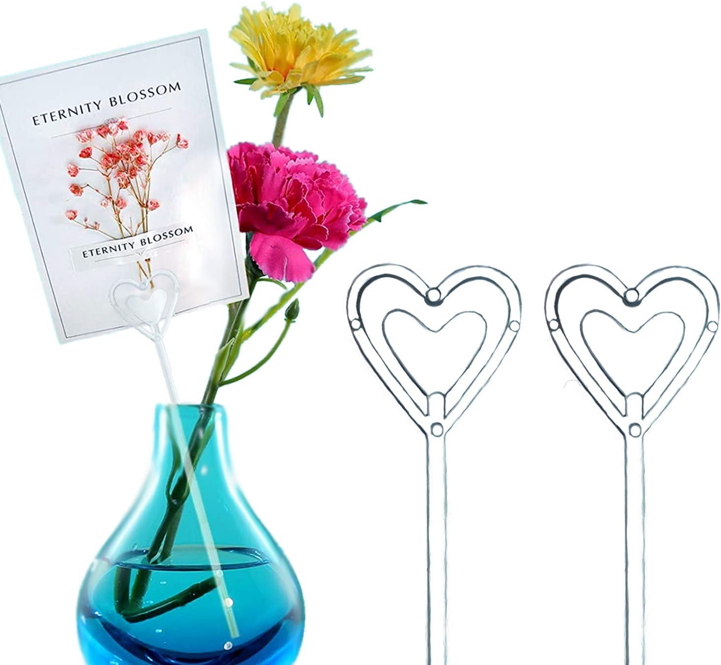 Floral Pick Card Holder 50pcs 10inch Plastic Straight Head Flower Pick Card Holder for Floral Arrangement Bouquet Wedding Decoration (Heart Shape Head) - Image 1