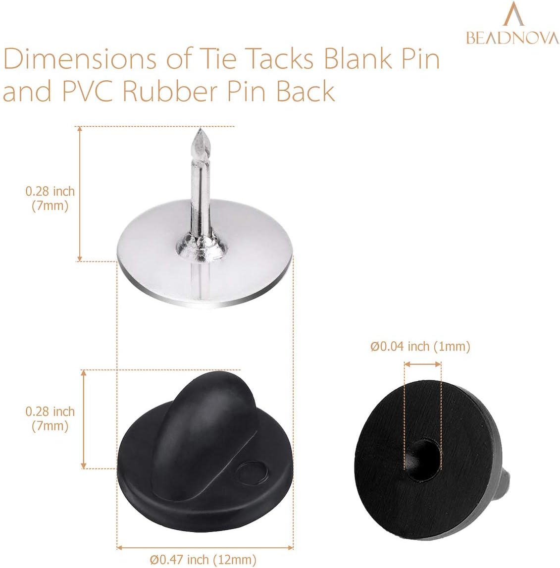 50 Pairs Pin Backings Tie Tacks Blank Pins with Rubber Backings Pinbacks for Crafts (Silver Black, 50 Sets) - Image 3