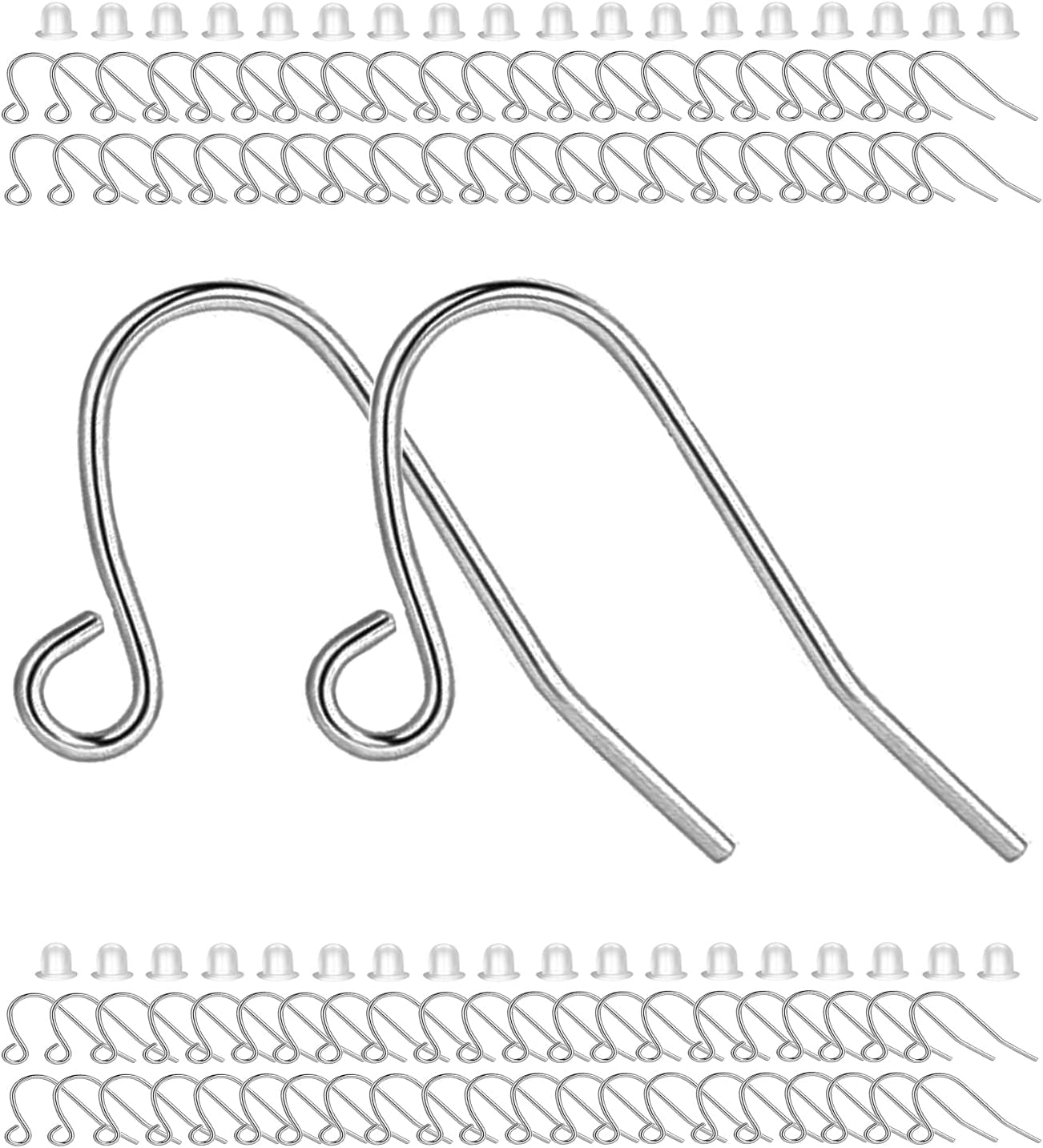 Earring Hooks 150pcs Stainless Steel Ear Wire Kits with Rubber Backs Earring Hook for Jewelry Making DIY Earwires Supplies (150pcs Ear Wires and 150 pcs Backs, Total 300pcs) - Image 1