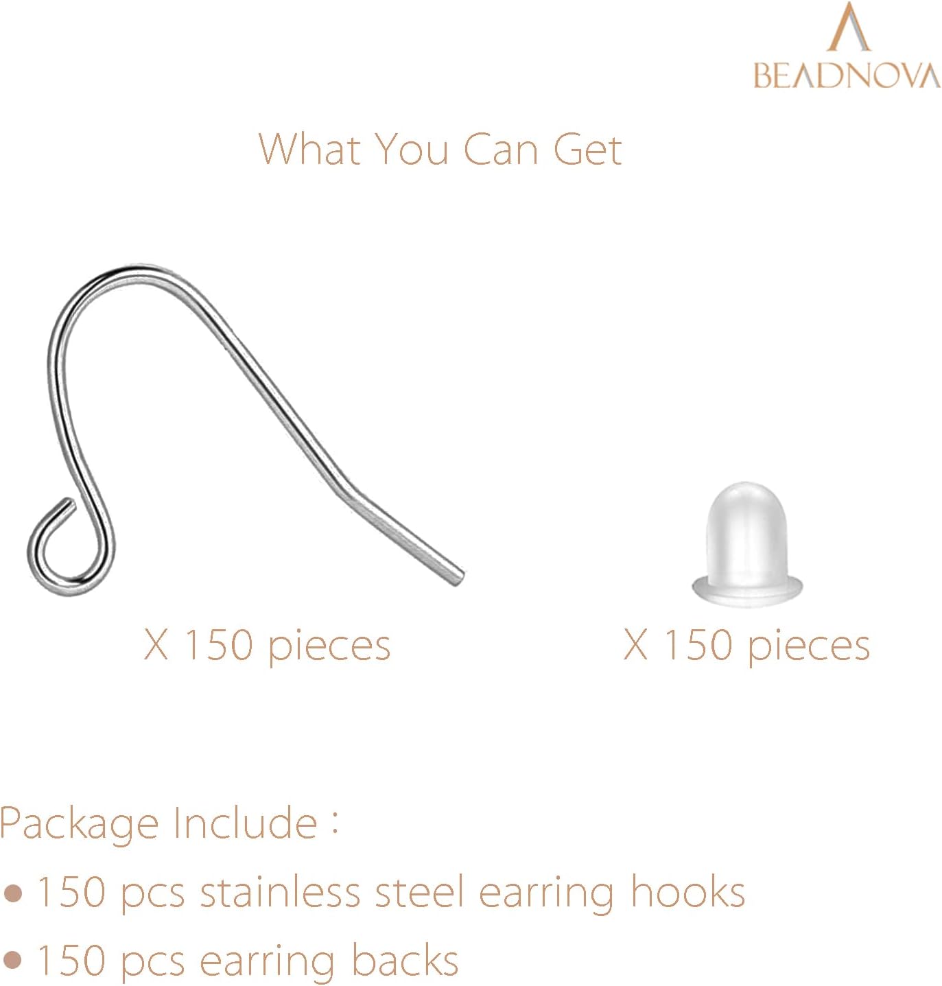 Earring Hooks 150pcs Stainless Steel Ear Wire Kits with Rubber Backs Earring Hook for Jewelry Making DIY Earwires Supplies (150pcs Ear Wires and 150 pcs Backs, Total 300pcs) - Image 3