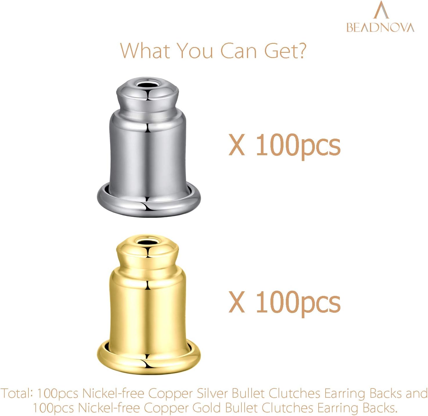 Safety Backs for Earrings Secure Earring Backs Replacements Hypoallergenic Pierced Ear Stud Stoppers for Studs Lock Earstud Backings for Posts (200pcs, Silver and Gold) - Image 2