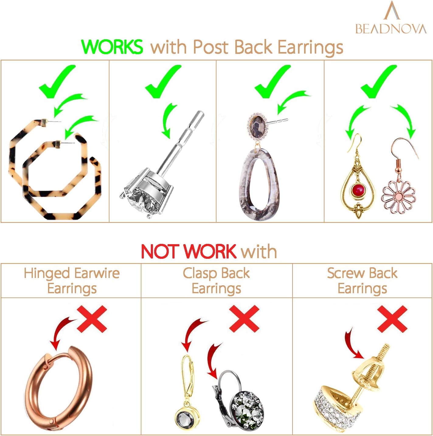 Safety Backs for Earrings Secure Earring Backs Replacements Hypoallergenic Pierced Ear Stud Stoppers for Studs Lock Earstud Backings for Posts (200pcs, Silver and Gold) - Image 5