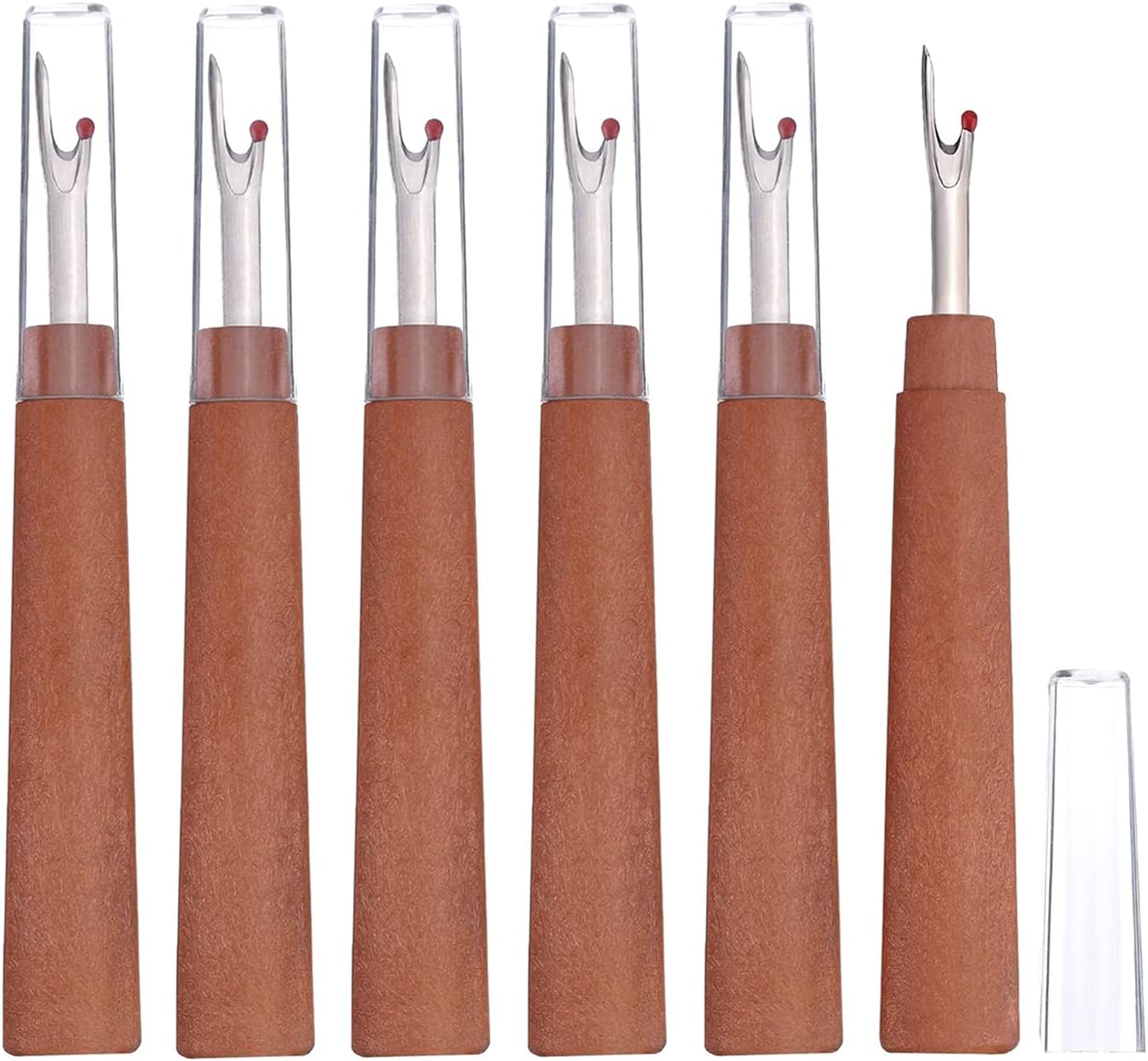 Seam Ripper 6pcs Wooden Style Plastic Thread Cutter Stitch Remover Large Thread Remover Stitch Eraser Tag Ripper for Clothes Crafting Embroidery - Image 1