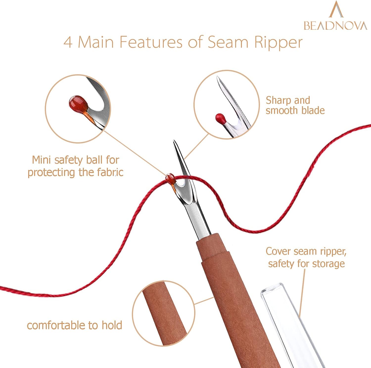 Seam Ripper 6pcs Wooden Style Plastic Thread Cutter Stitch Remover Large Thread Remover Stitch Eraser Tag Ripper for Clothes Crafting Embroidery - Image 4