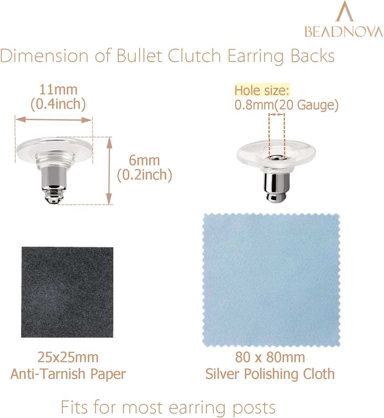 Earring Backs 240pcs Replacements Silver Plated Pierced Hypoallergenic Earring Backs Stoppers Safety Bullet Clutch with Pad for Posts - Image 2