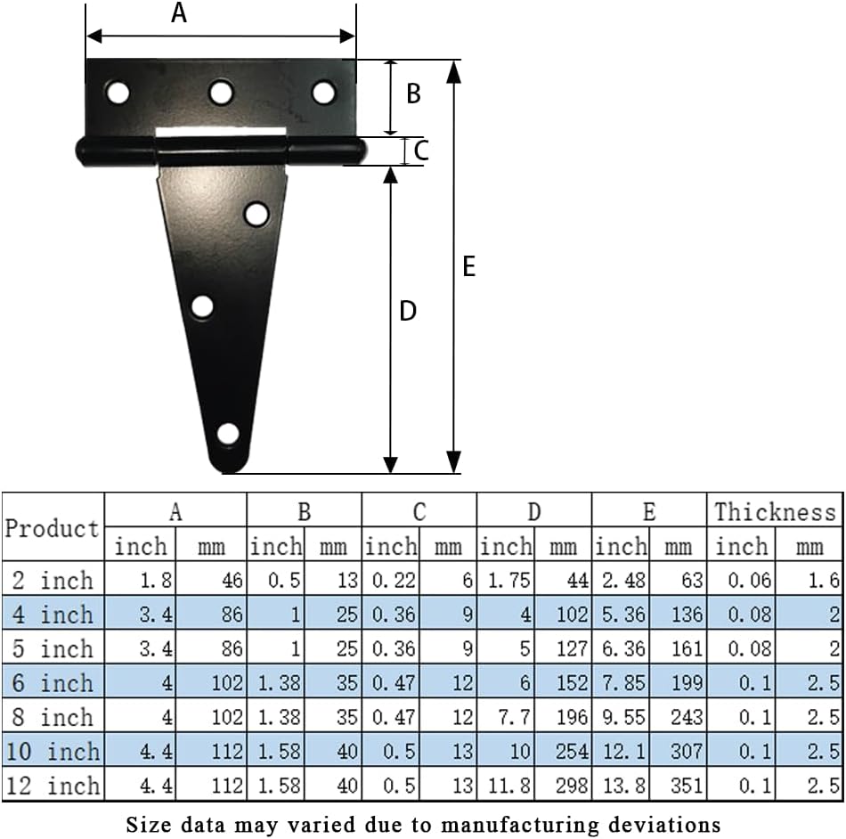 Heavy Duty T Hinge, 6 pcs, 2 Inch, Black, Powder Coated Metal Alloy - Image 2