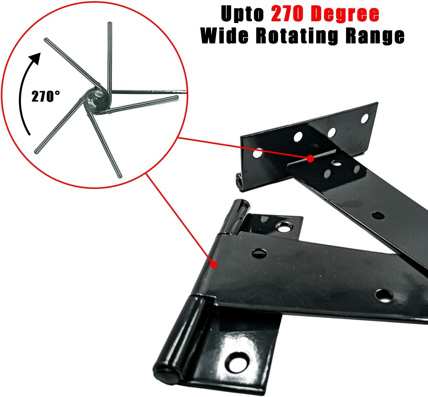 Heavy Duty T Hinge, 6 pcs, 2 Inch, Black, Powder Coated Metal Alloy - Image 3