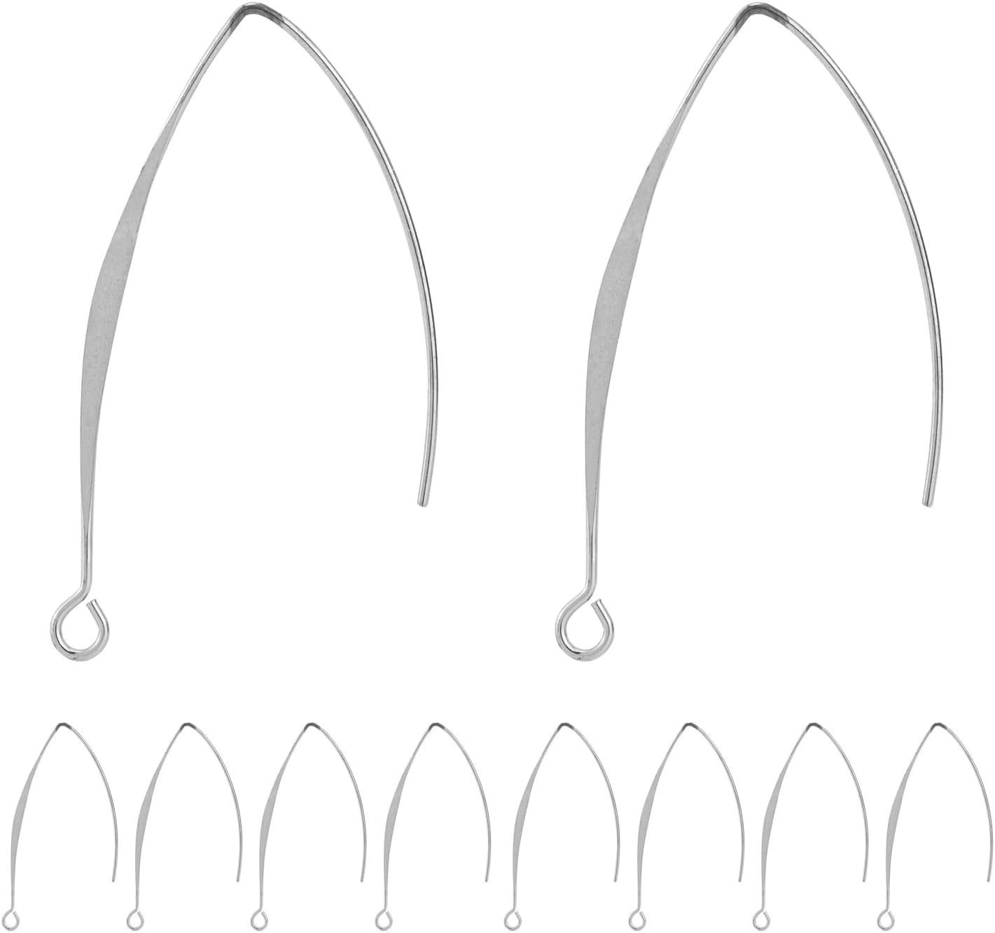 V Shape Ear Wire Long Earring Wire Earring Hook for Dangle Earwire Making Jewelry Making Ear Post DIY (Silver 43mm, 10pcs) - Image 1