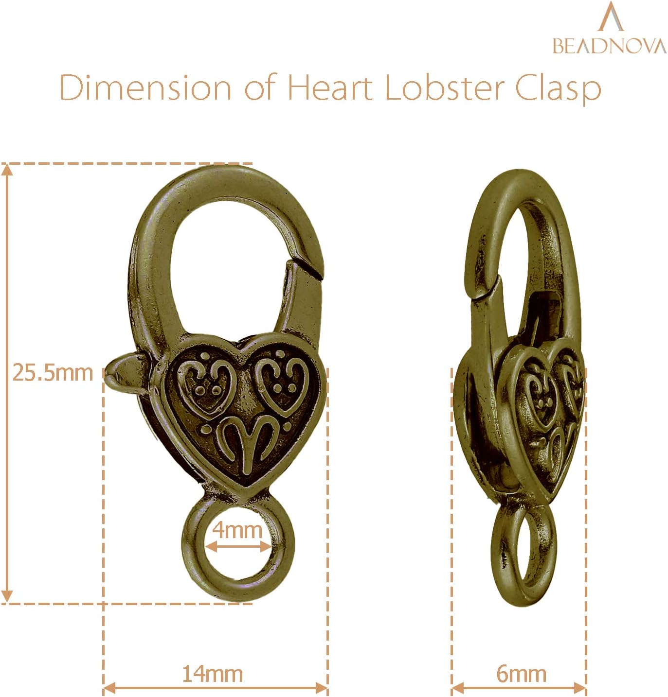 Heart Lobster Clasps 20 Pieces Large Tibetan Antique Heart Lobster Claw Clasps for Jewelry Making Findings Crafts (10pcs Silver, 10pcs Bronze) - Image 2