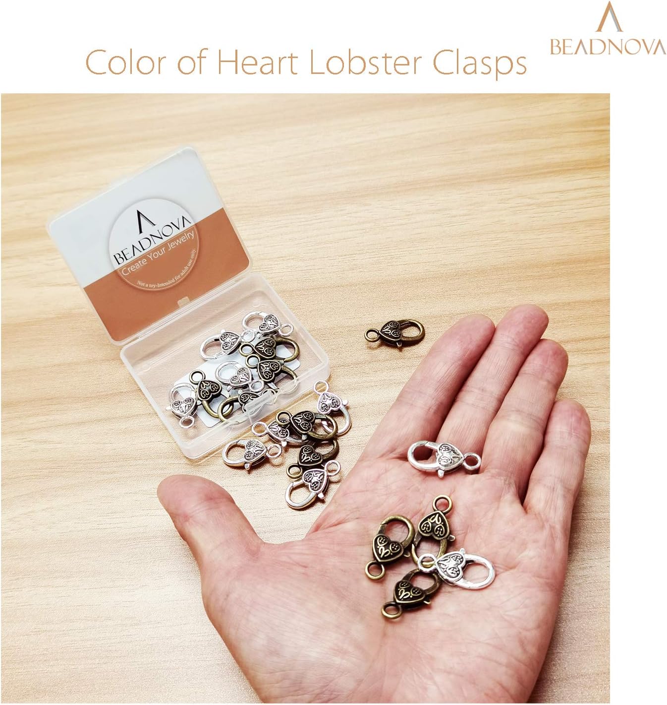 Heart Lobster Clasps 20 Pieces Large Tibetan Antique Heart Lobster Claw Clasps for Jewelry Making Findings Crafts (10pcs Silver, 10pcs Bronze) - Image 4