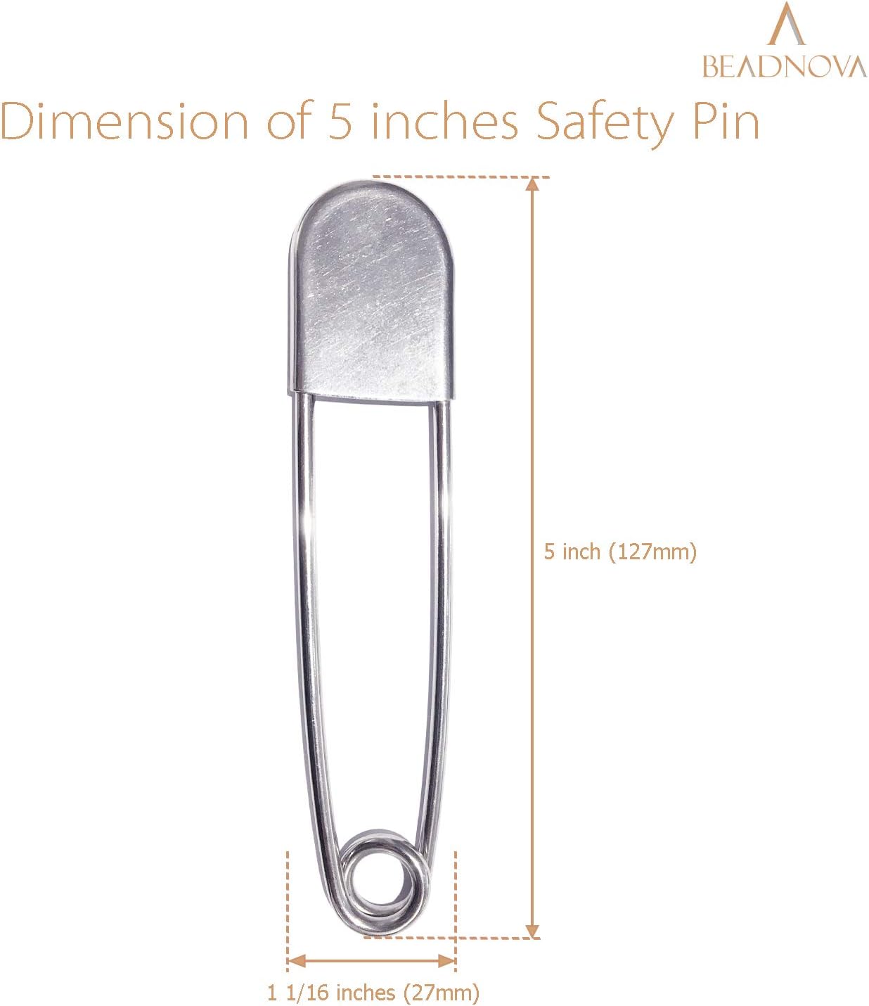 5 Inch Large Safety Pins for Clothes Big Heavy Giant Safety Pin for Fashion, Sewing, Quilting, Blankets, Upholstery, Laundry and Craft (13cm, 5pcs) - Image 2