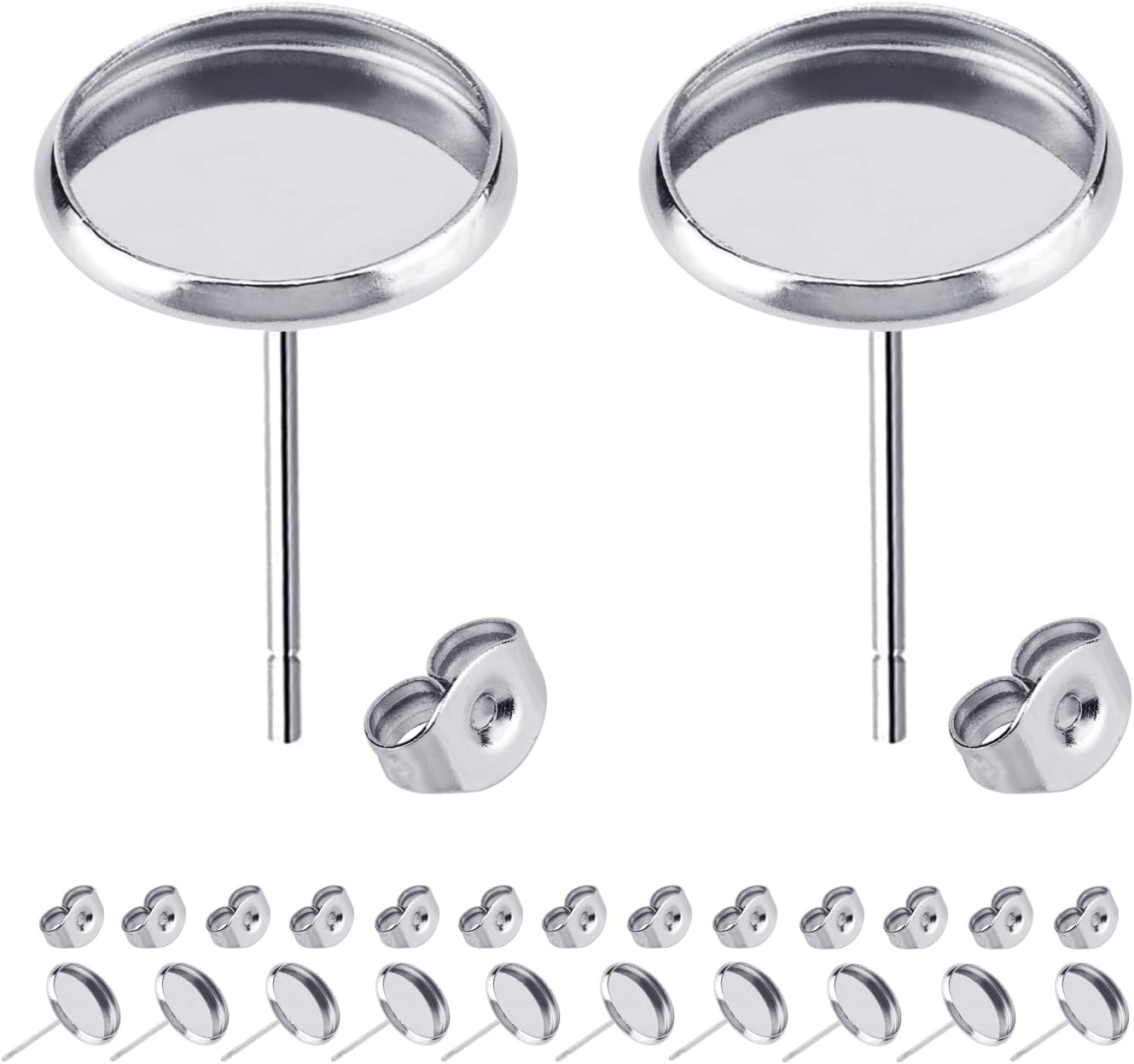60pcs Blank Earring Studs 12mm Stainless Steel Cabochon Setting Post With Backs for Resin DIY Earstud Making - Image 1