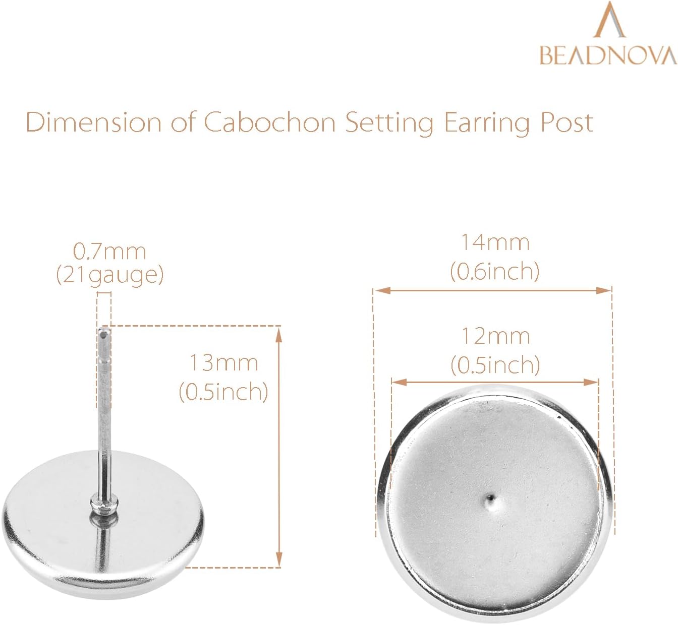 60pcs Blank Earring Studs 12mm Stainless Steel Cabochon Setting Post With Backs for Resin DIY Earstud Making - Image 2