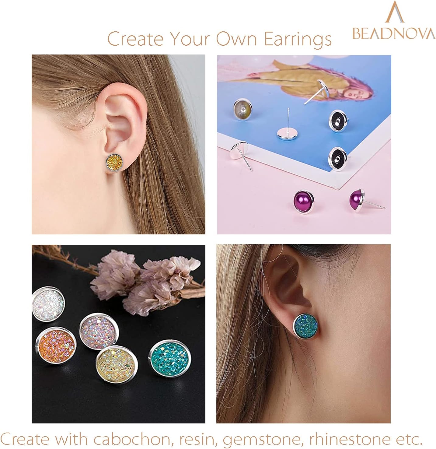 60pcs Blank Earring Studs 12mm Stainless Steel Cabochon Setting Post With Backs for Resin DIY Earstud Making - Image 4