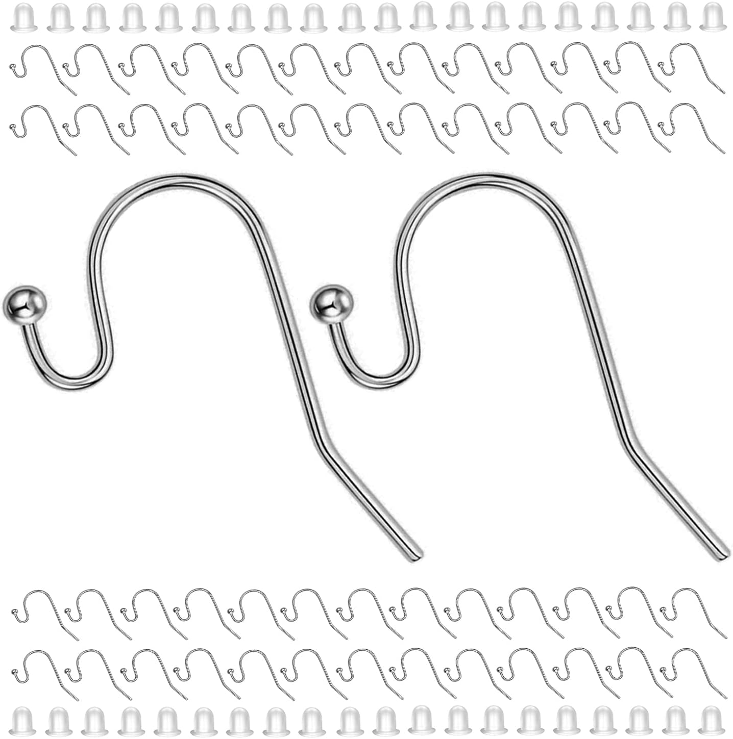 Earring Hooks 150pcs Stainless Steel Ball Dot Ear Wire with Rubber Backs Earwire for Jewelry Making Earring Supplies (150pcs Ear Wire and 150 pcs Backs, Total 300pcs) - Image 1
