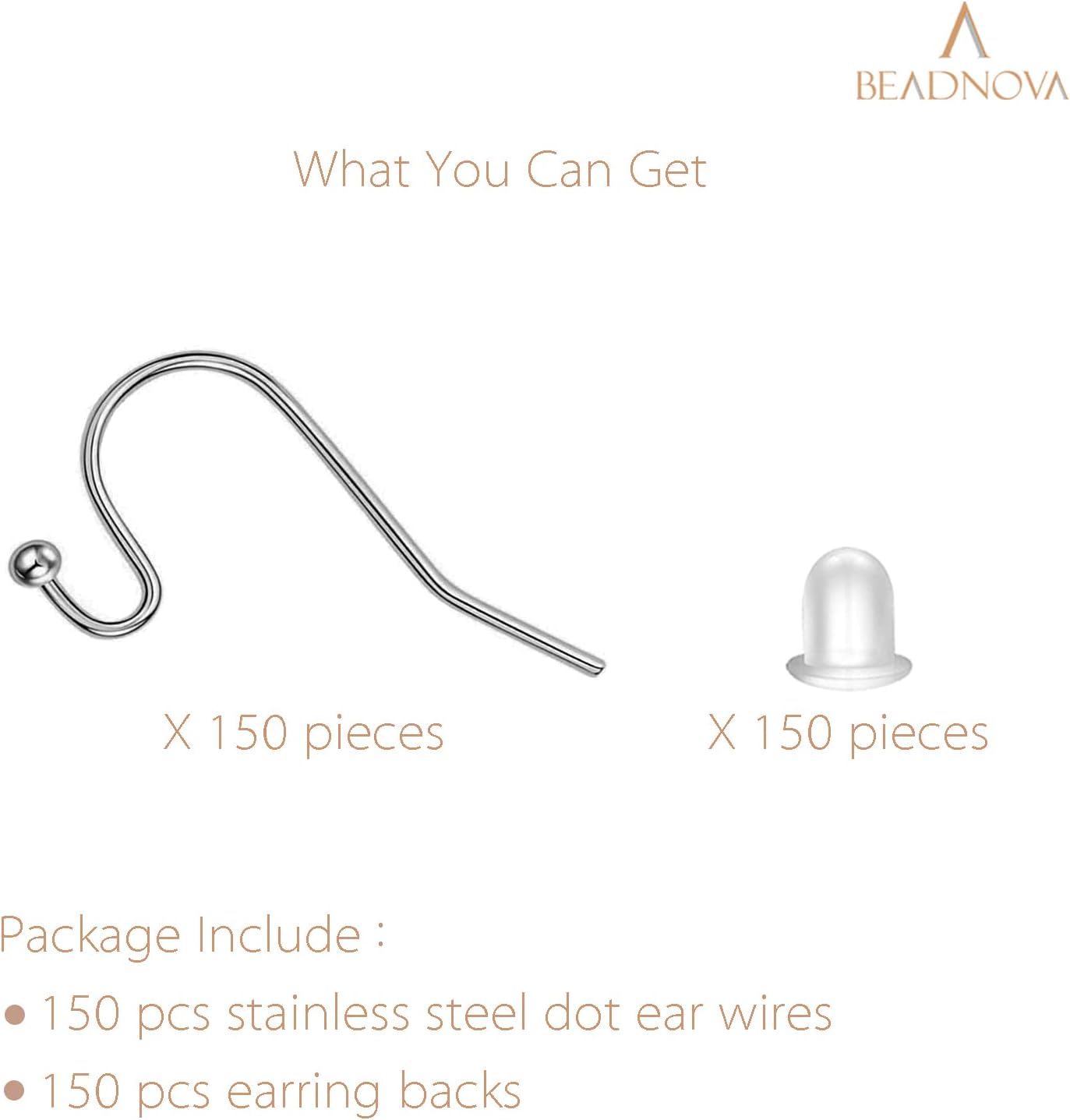 Earring Hooks 150pcs Stainless Steel Ball Dot Ear Wire with Rubber Backs Earwire for Jewelry Making Earring Supplies (150pcs Ear Wire and 150 pcs Backs, Total 300pcs) - Image 3