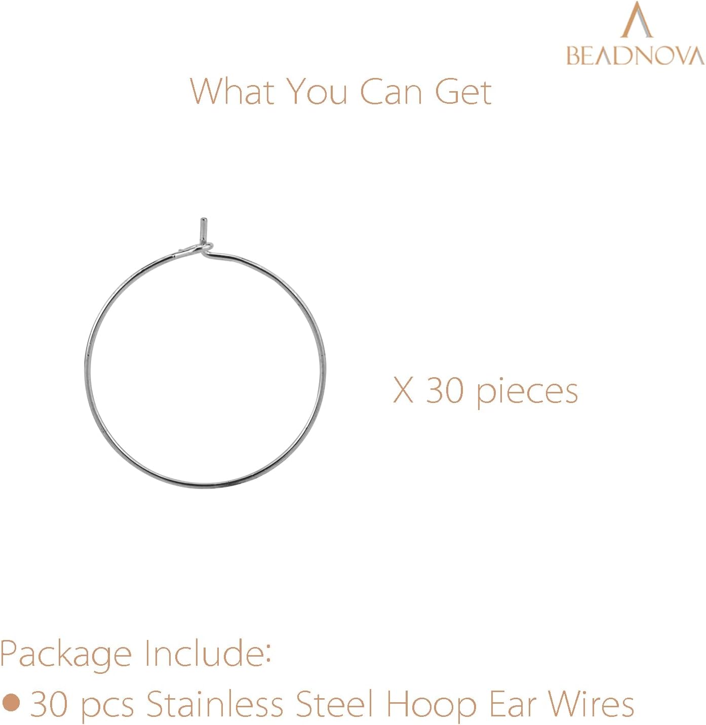 Hoop Ear Wires 30pcs Stainless Steel 30mm Wine Glass Charm Rings Earring Hoops for Jewelry Making Earring Making DIY - Image 3
