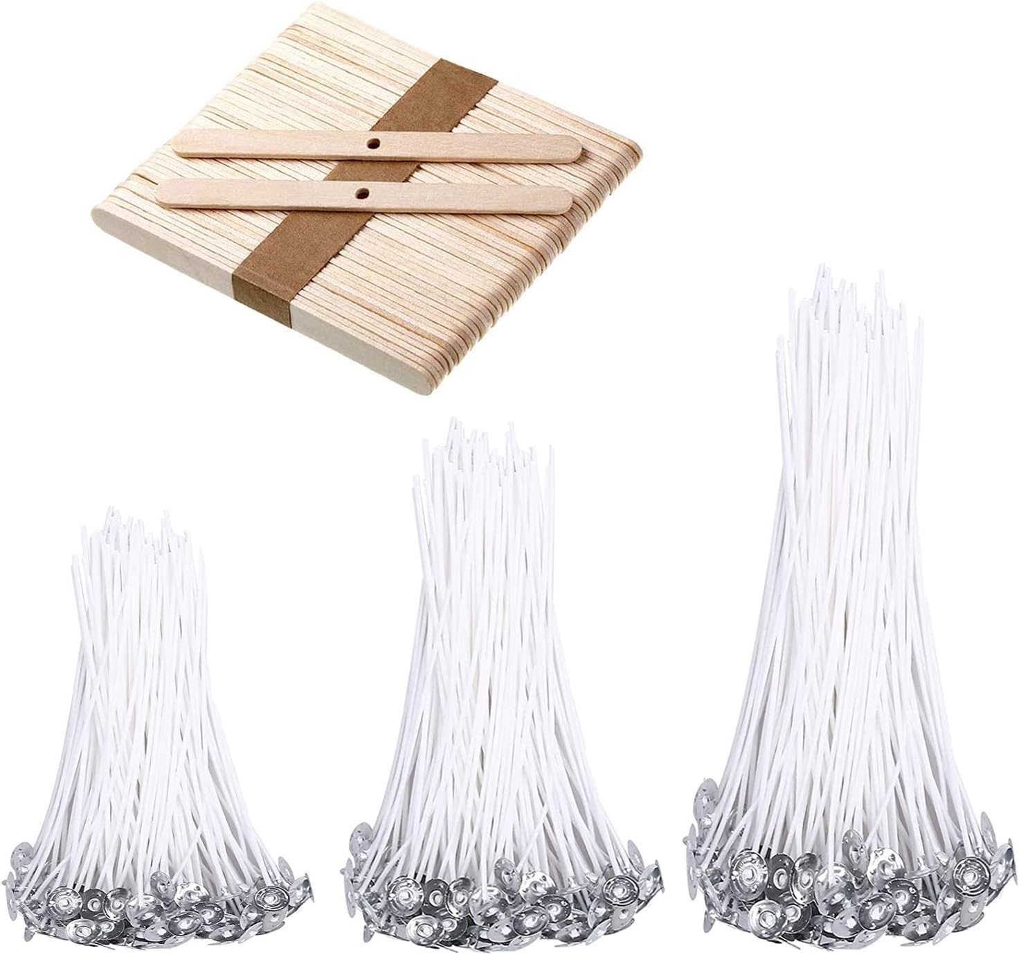 Candle Wicks Set 150 Pcs Candle String Cotton Wicks with 50 Pcs Wooden Holders Centering Device for Making Supplies DIY (4, 6, 8 Inch) - Image 1