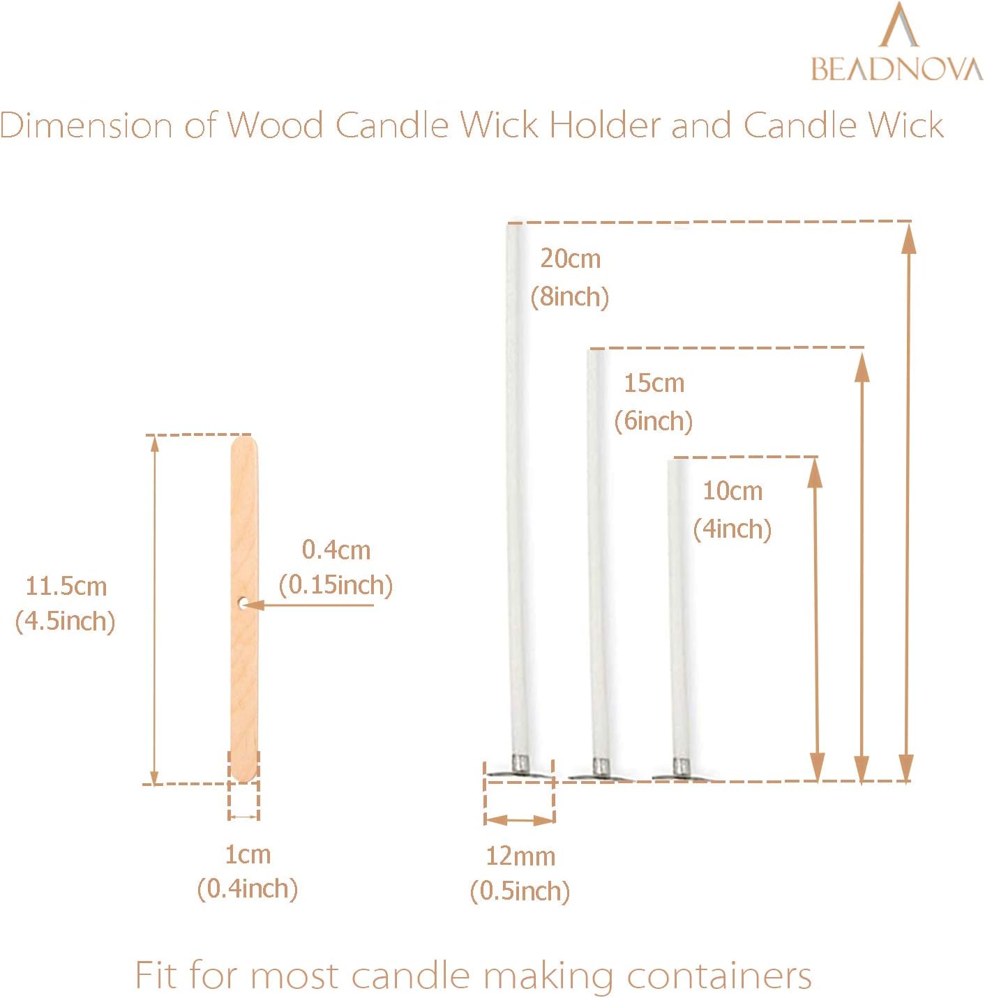 Candle Wicks Set 150 Pcs Candle String Cotton Wicks with 50 Pcs Wooden Holders Centering Device for Making Supplies DIY (4, 6, 8 Inch) - Image 2