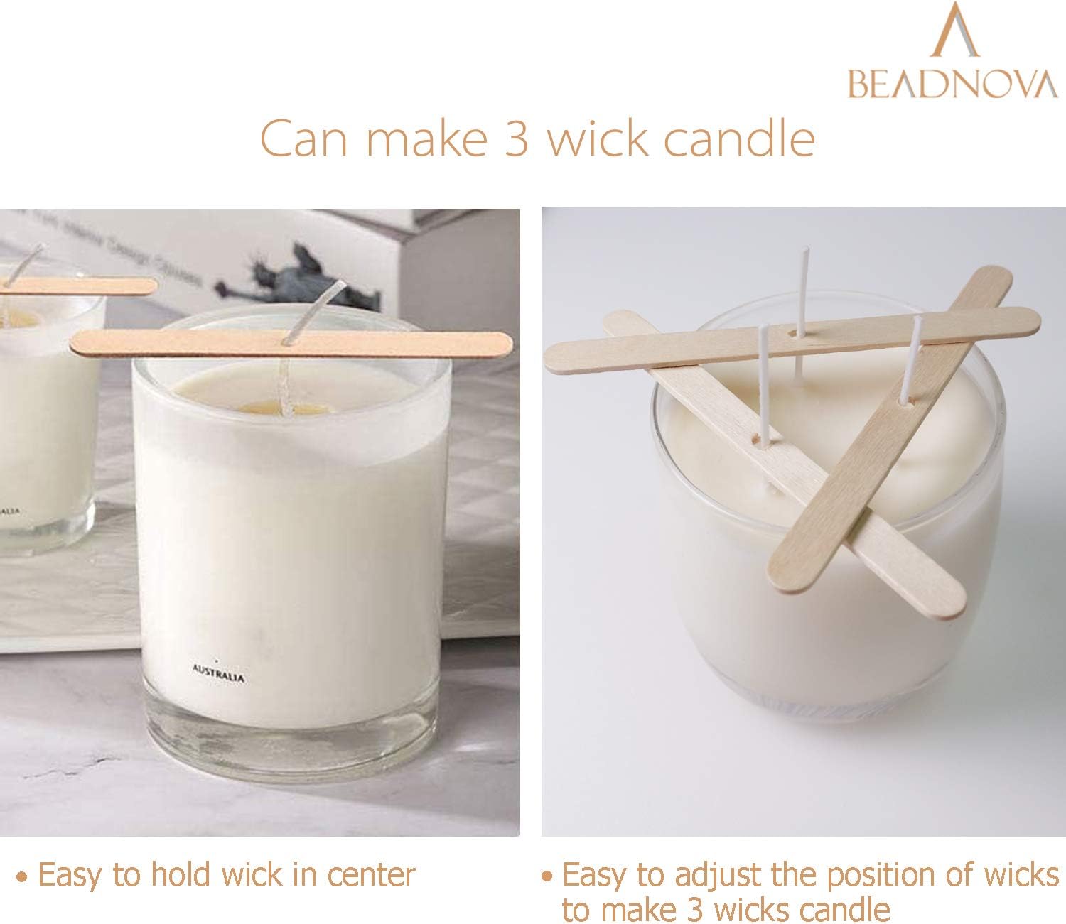 Candle Wicks Set 150 Pcs Candle String Cotton Wicks with 50 Pcs Wooden Holders Centering Device for Making Supplies DIY (4, 6, 8 Inch) - Image 4