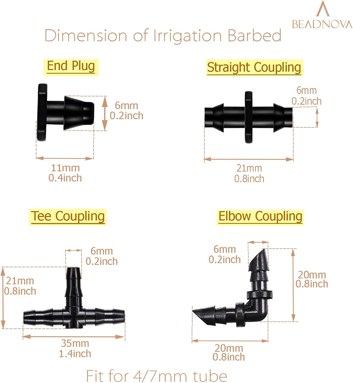 Drip Irrigation Parts 80 Pcs Mix 1/4 Inch Barbed Tee Elbow Straight Couplings End Plugs Fittings Drip Line Connectors for 1/4 Inch Irrigation Tubing Garden Watering System - Image 2