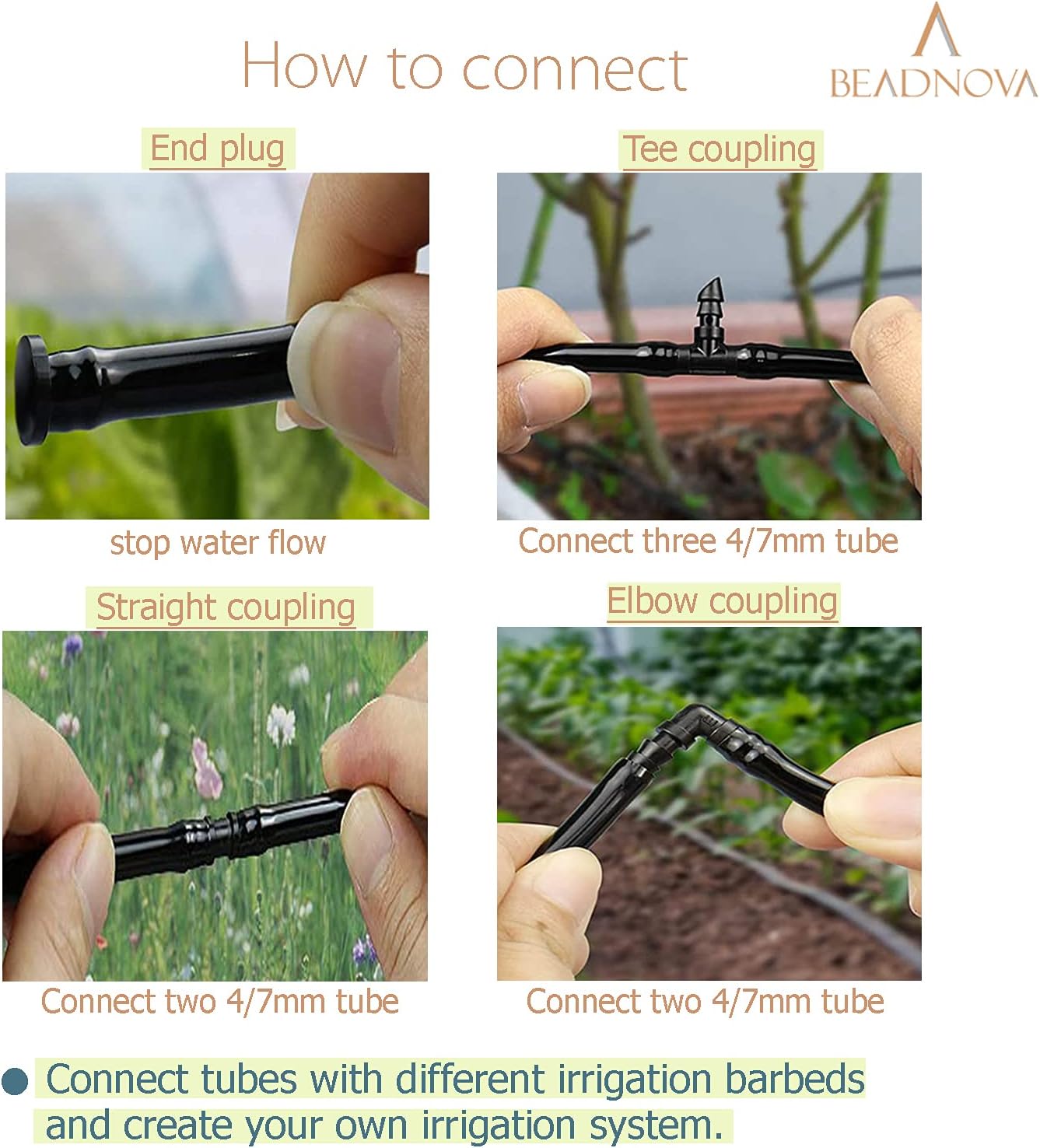 Drip Irrigation Parts 80 Pcs Mix 1/4 Inch Barbed Tee Elbow Straight Couplings End Plugs Fittings Drip Line Connectors for 1/4 Inch Irrigation Tubing Garden Watering System - Image 4