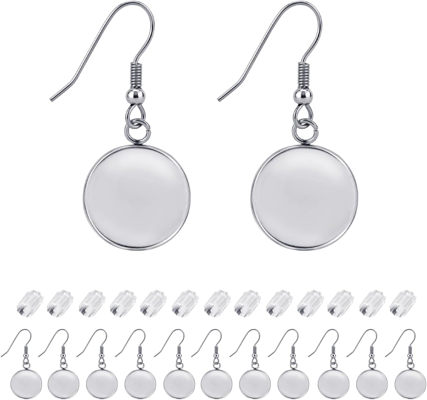 Earring Kit 30pcs Blank Ear Wire Hook 14mm Stainless Steel Cabochon Setting Earring Bezel with Rubber Backs for Cabochon Resin DIY Earwire Making (14mm, 30pcs) - Image 1