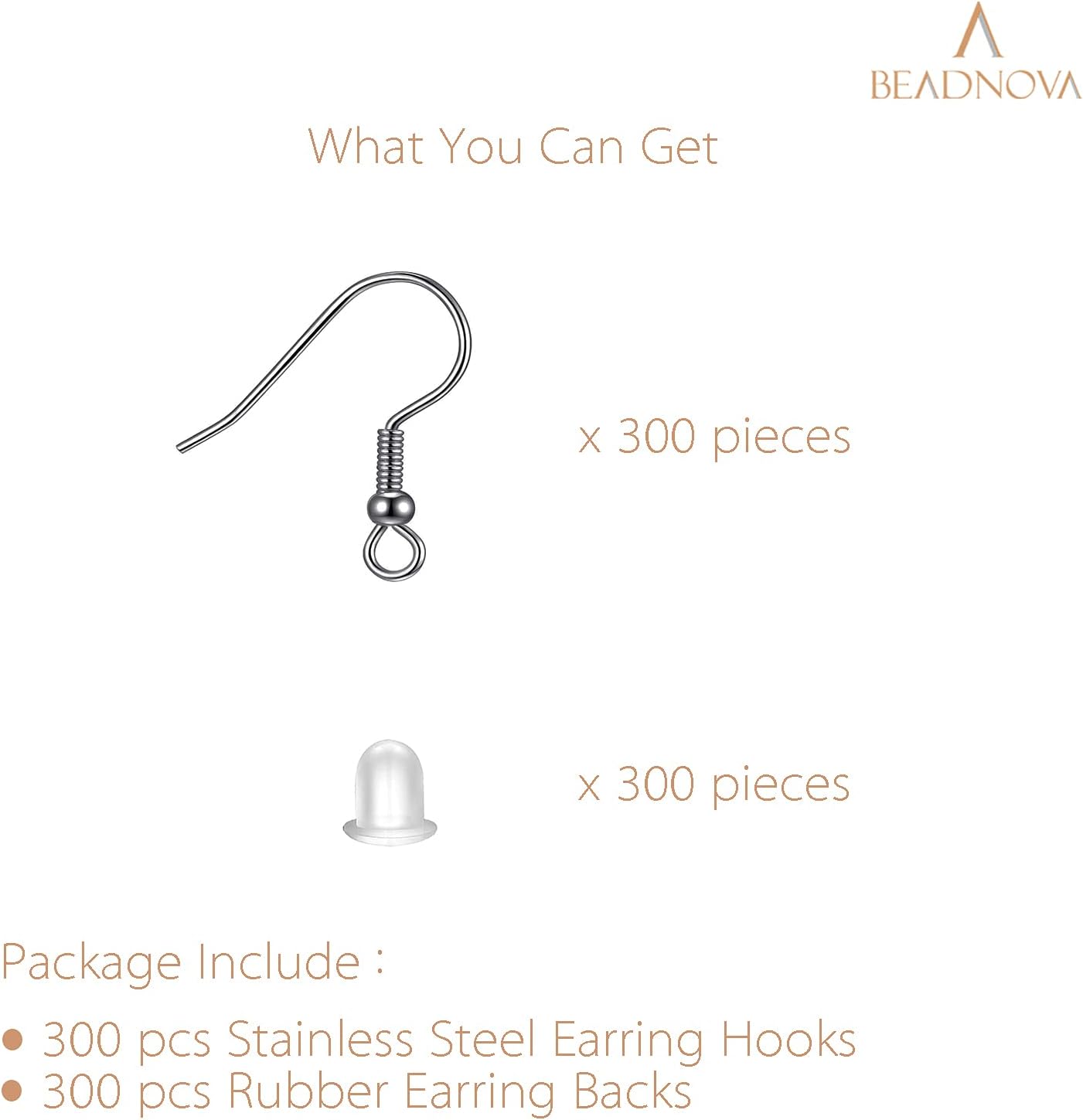 300pcs Stainless Steel Earring Hooks with Rubber Backs, Silver, Elegant, Polished, Hypoallergenic, DIY Ear Findings Supplies - Image 3