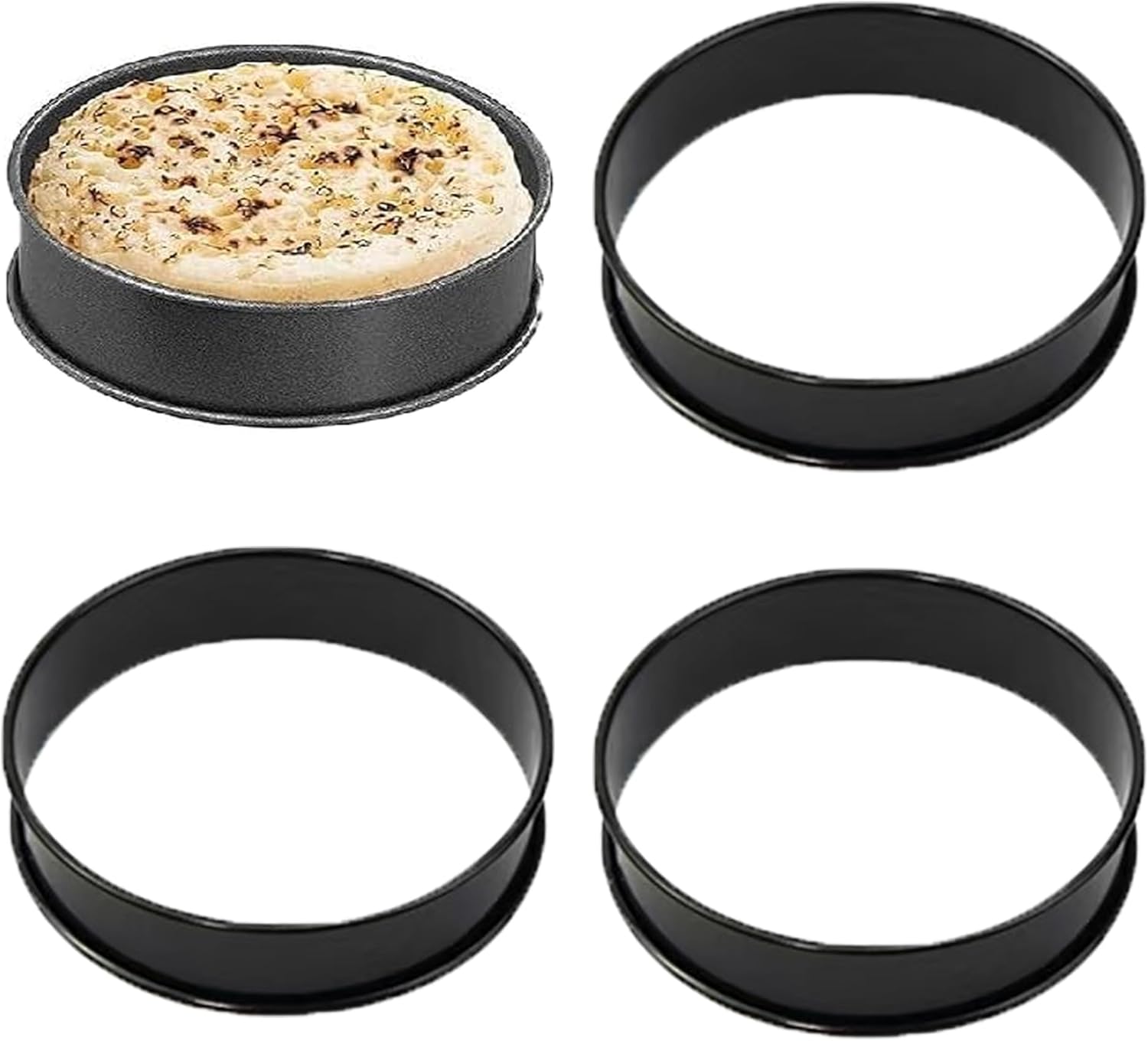 English Muffin Rings, Stainless Steel Crumpet Rings, 4 Pcs 4 inch Nonstick Metal Round Ring Molds with Silicone Oil Brush - Image 1