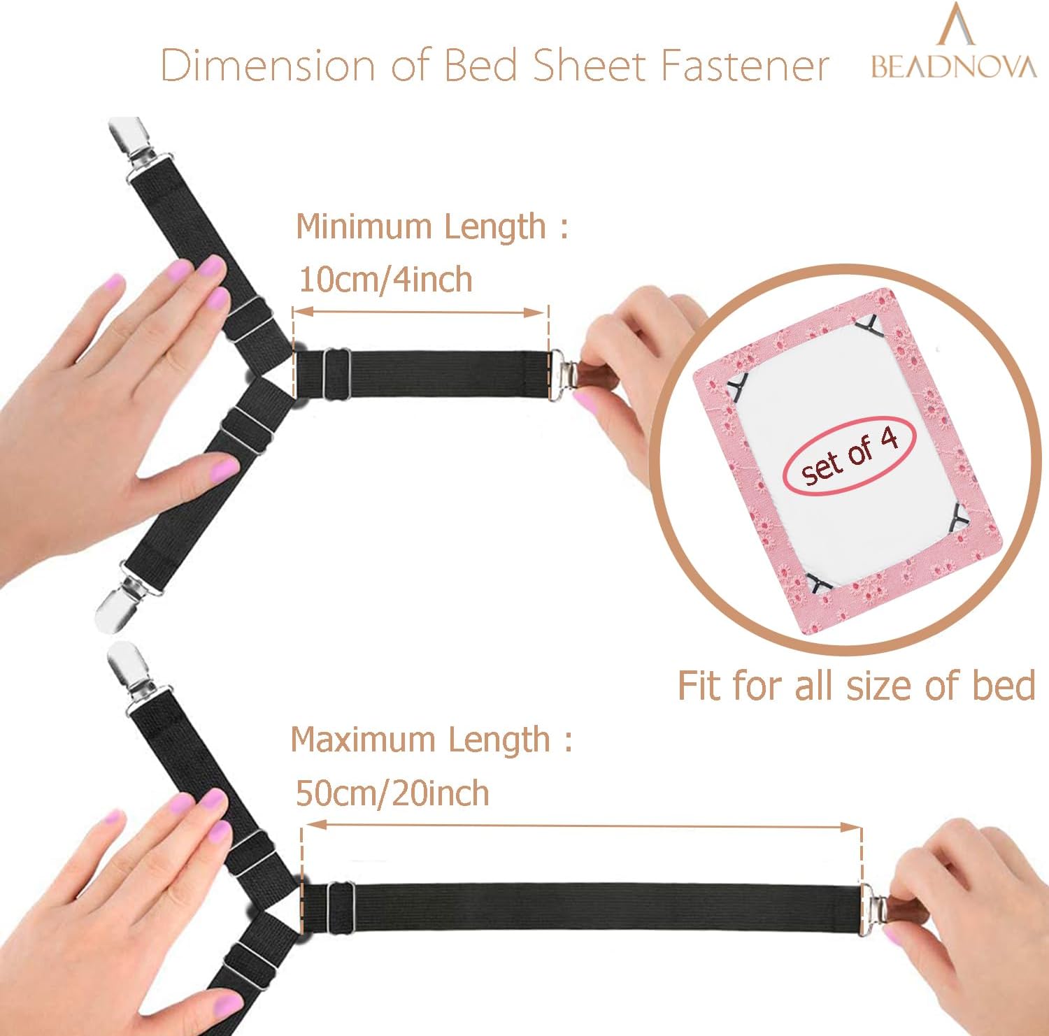 Bed Sheet Straps 4 Pcs Triangle Bed Sheet Holders Fitted Sheet Clips Adjustable Sheet Suspenders Mattress Fasteners Gripper Corner Clips for Bed Mattress Cover Fitted Bed Sheets Sofa Cushion - Image 2