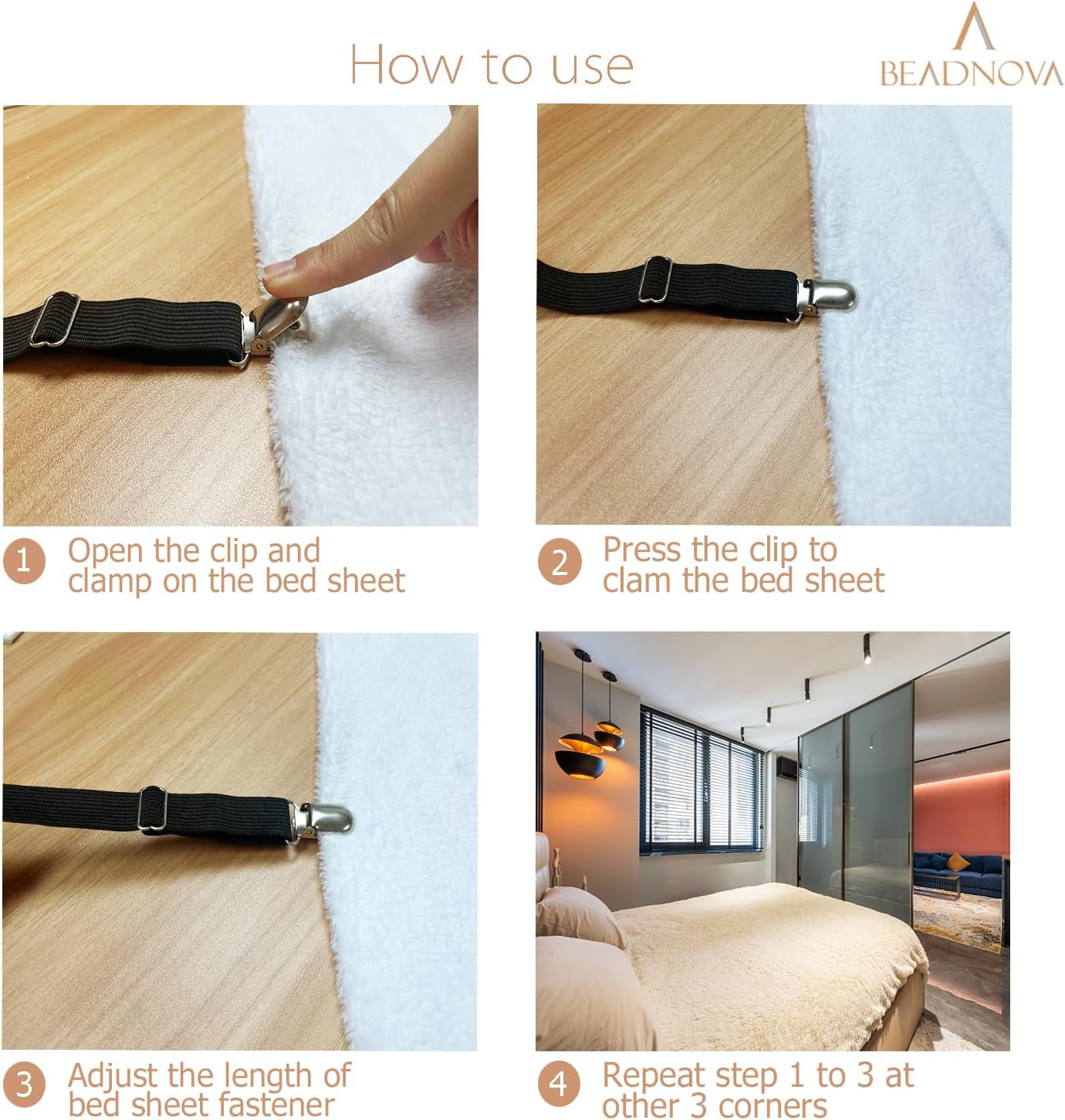 Bed Sheet Straps 4 Pcs Triangle Bed Sheet Holders Fitted Sheet Clips Adjustable Sheet Suspenders Mattress Fasteners Gripper Corner Clips for Bed Mattress Cover Fitted Bed Sheets Sofa Cushion - Image 4