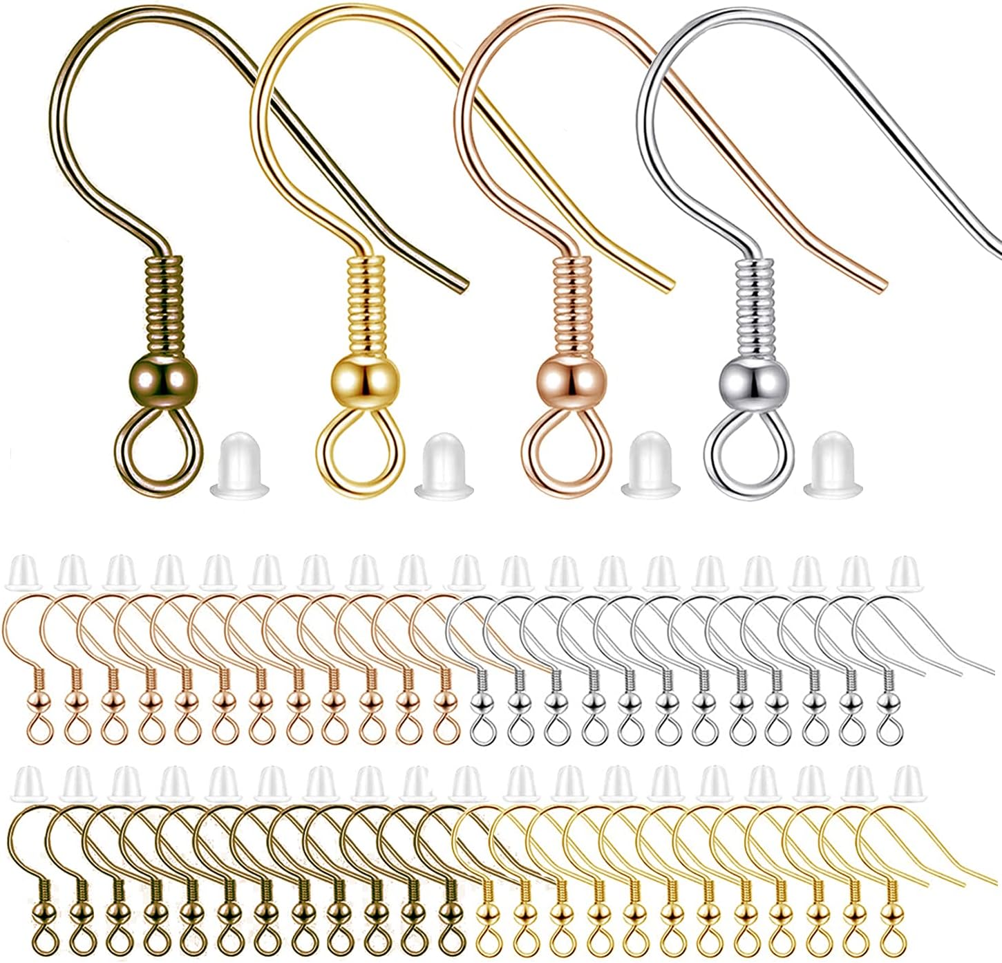 Earring Hooks 200pcs Earring Findings Kits with Backs Fish Hook Ear Wire for Jewelry Making DIY Ear Post Supplies (200pcs Earwires Mix Colors and 200 pcs Backs) - Image 1