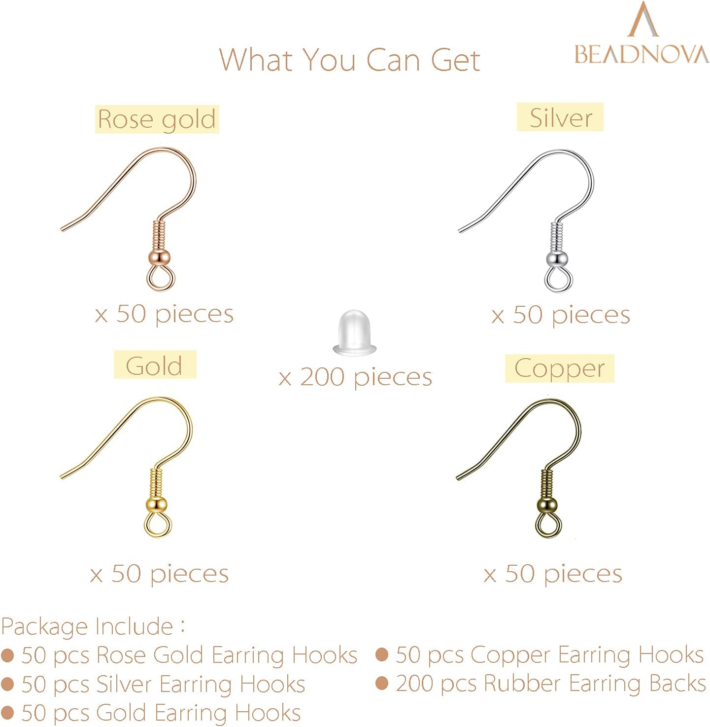 Earring Hooks 200pcs Earring Findings Kits with Backs Fish Hook Ear Wire for Jewelry Making DIY Ear Post Supplies (200pcs Earwires Mix Colors and 200 pcs Backs) - Image 3