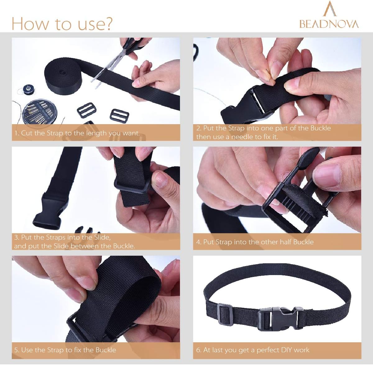 Plastic Buckle Kit Nylon Strap with Quick Release Buckle 12 Sets 1 Inch and Tri-Glide Slides with 11 Yards Nylon Strapping 1 Inch (Black) - Image 4