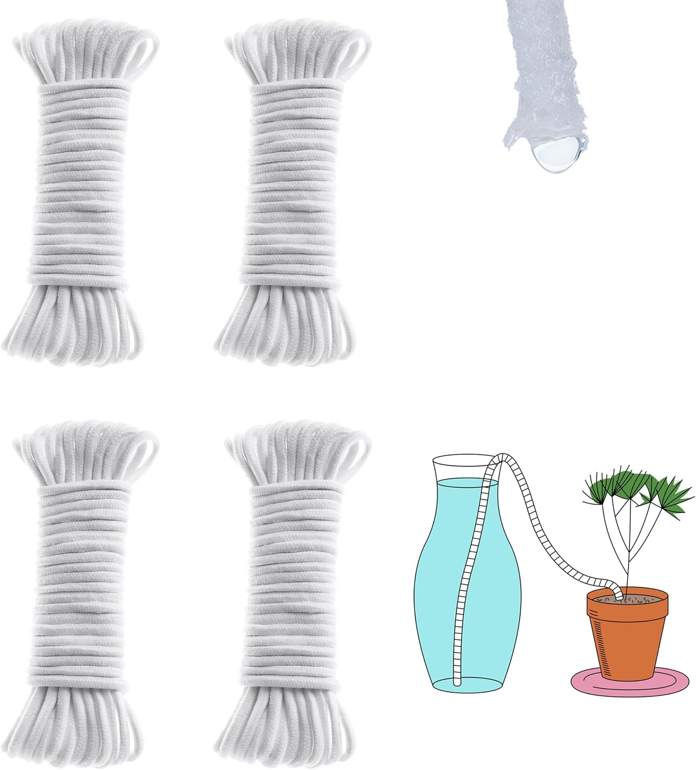 200 feet 1/4 inch Self Watering Capillary Wick Cord Vacation Plant Sitter DIY Hydroponic Wicking Rope Seeds Start Planter Pot Automatic Potted Flower Passive Lazy Waterer String System Device - Image 1